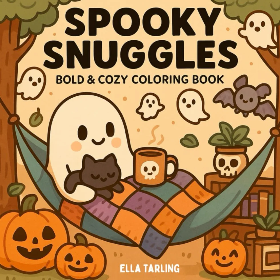 Spooky Snuggles Halloween Coloring Book: 40 Bold & Easy Pages for Kids, Teens & Adults – Featuring Ghosts, Pumpkins, Bats & More