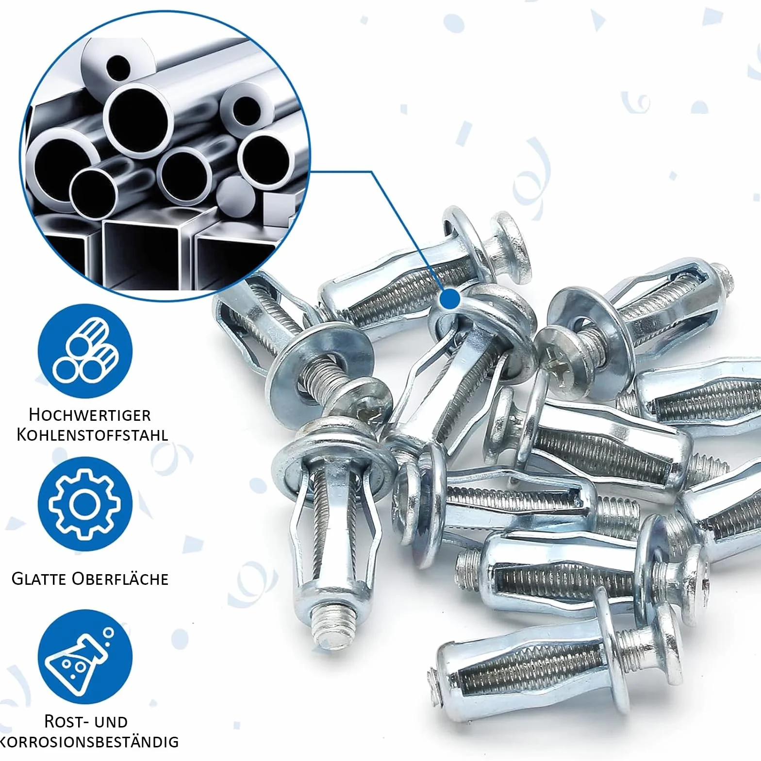 ORTAVA Metalowe kołki rozporowe M6 x 25, 20 sztuk, zestaw kołków rozporowych do wydrążonych przestrzeni, metalowe kotwy do mocowania ścian pustych, płyt gipsowo-kartonowych i blachy żelaznej