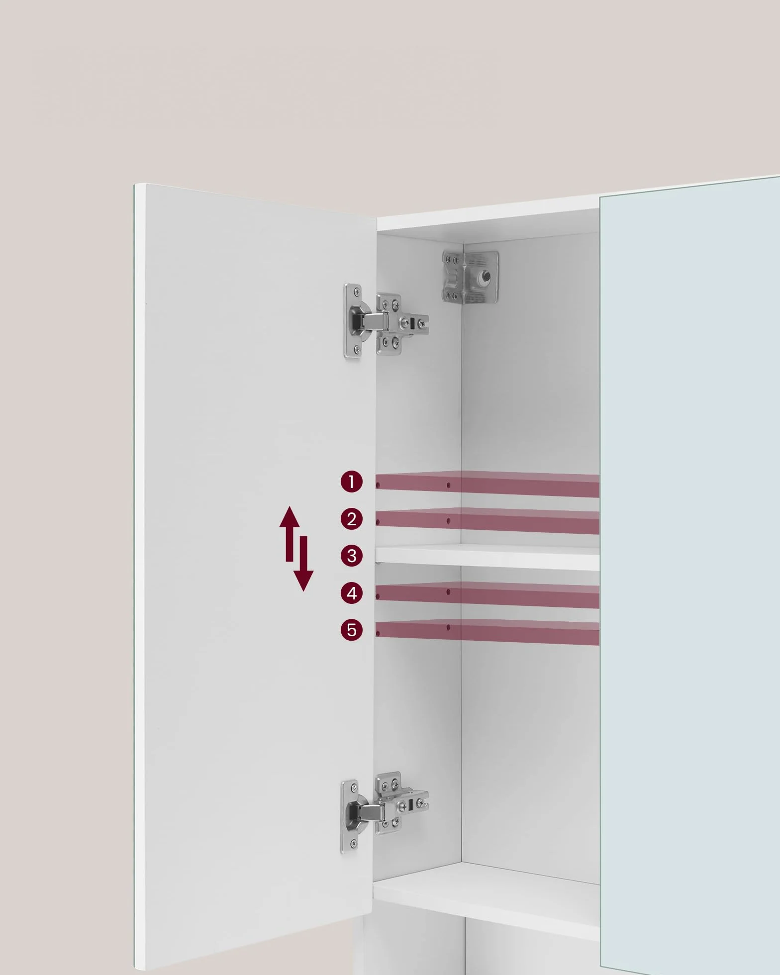 VASAGLE Meble łazienkowe z 3 drzwiami, szafka z lustrem, meble łazienkowe, otwarta komora, regulowane półki, 16,5 x 90 x 75 cm, chmurna biel BBK130W01