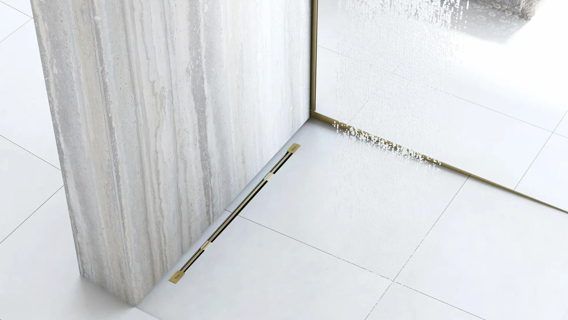Rea 100cm Prawa Listwa spadkowa do brodzika Złota Szczotkowana, Wykonana z wysokiej jakości metalu - 100X3,7X2,2CM