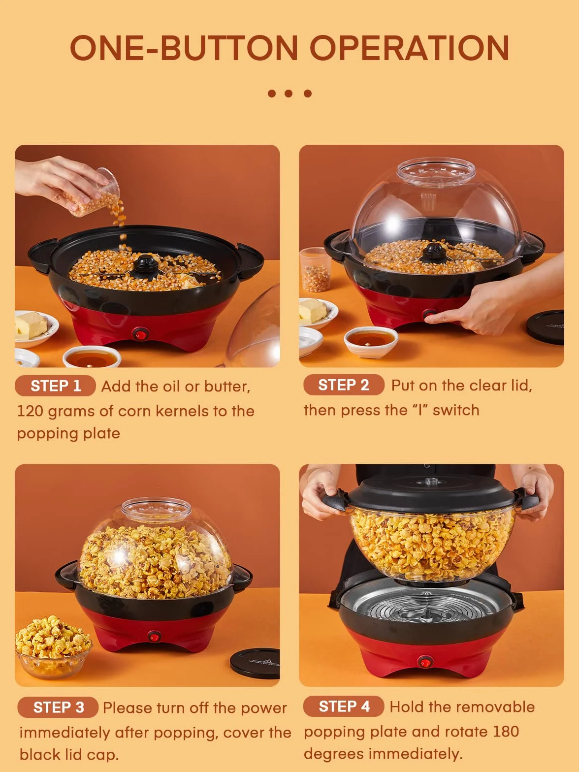 HOUSNAT maszyna do popcornu, duża pojemność 5,5 l, 800 W, z powłoką zapobiegającą przywieraniu i zdejmowaną powierzchnią grzewczą, cicha i szybka