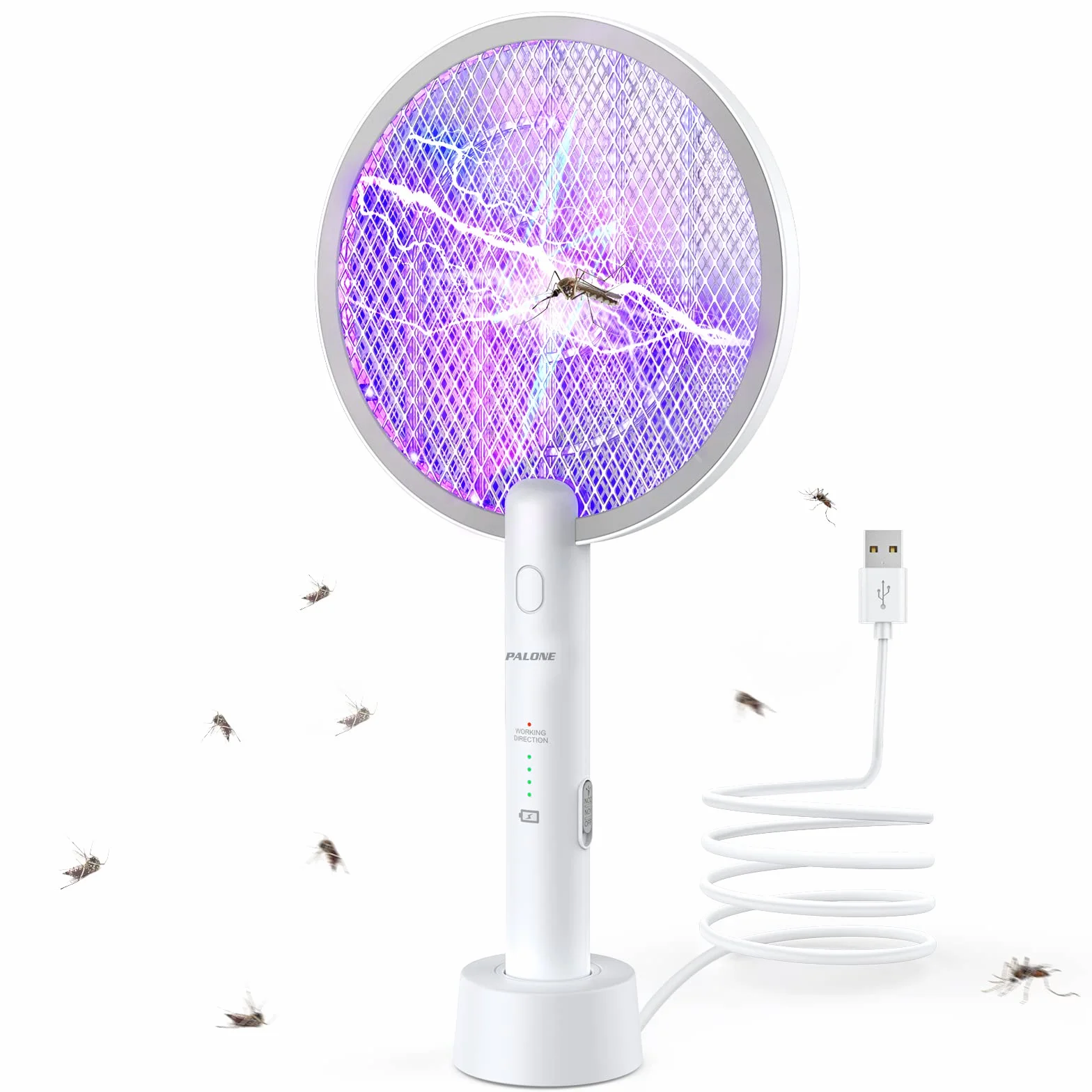PALONE Fly Zapper 3000 V pułapka na muchy z ładowaniem USB, łapka na muchy, ochrona przed owadami, biały łapacz owadów do komarów, much, pszczół, moli