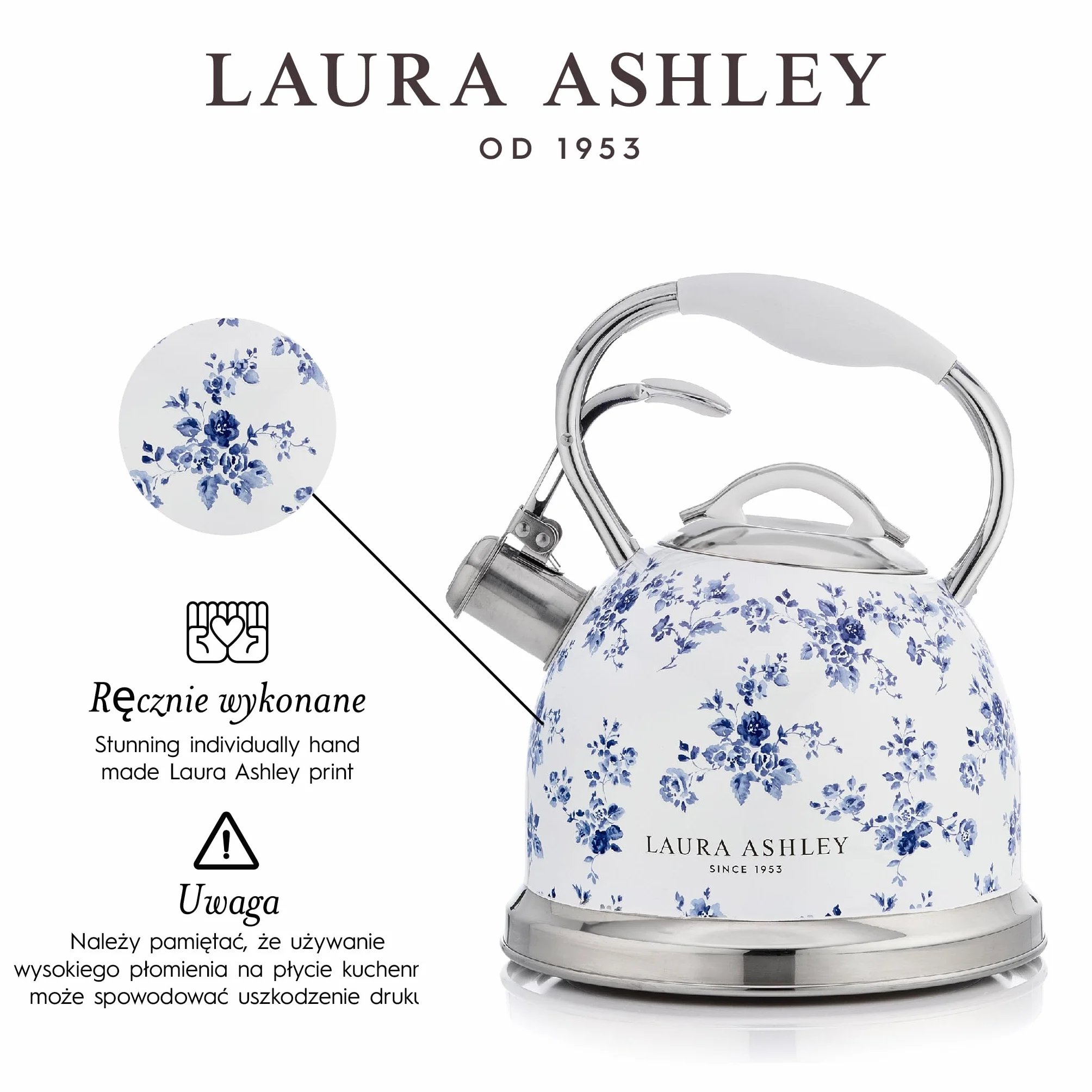 Laura Ashley China Rose Czajnik Indukcyjny 2,5 L Gwizdający Szybko Gotujący na Kuchenkę Gazową