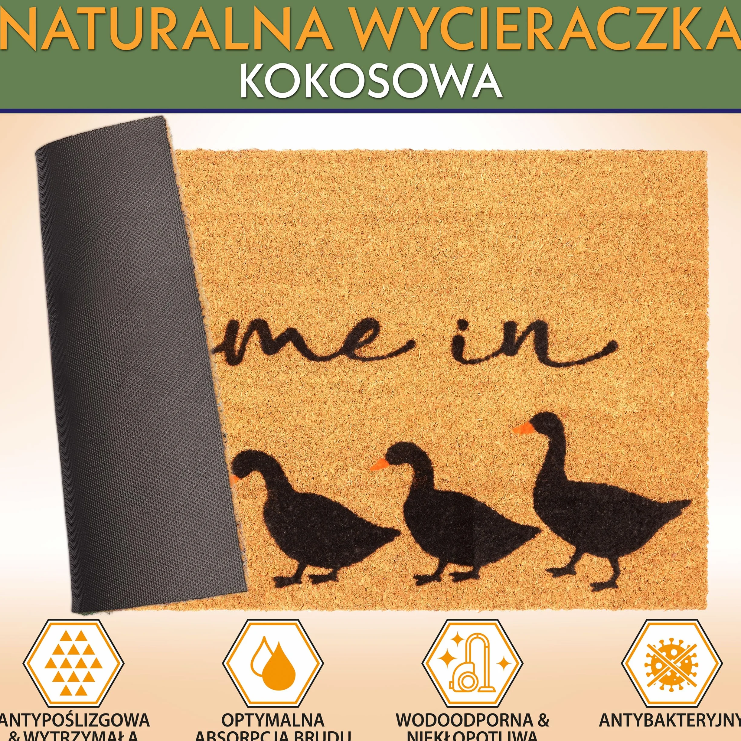 BRUBAKER Wycieraczka Zewnętrzna i Wewnętrzna - Come In - 45 x 75 cm Mata Kokosowa 100% z Gęsią - Mata Wejściowa Antypoślizgowa i Odporna na Pogodę - Wycieraczka do Strefa Wejściowa i Patio - Brązowa