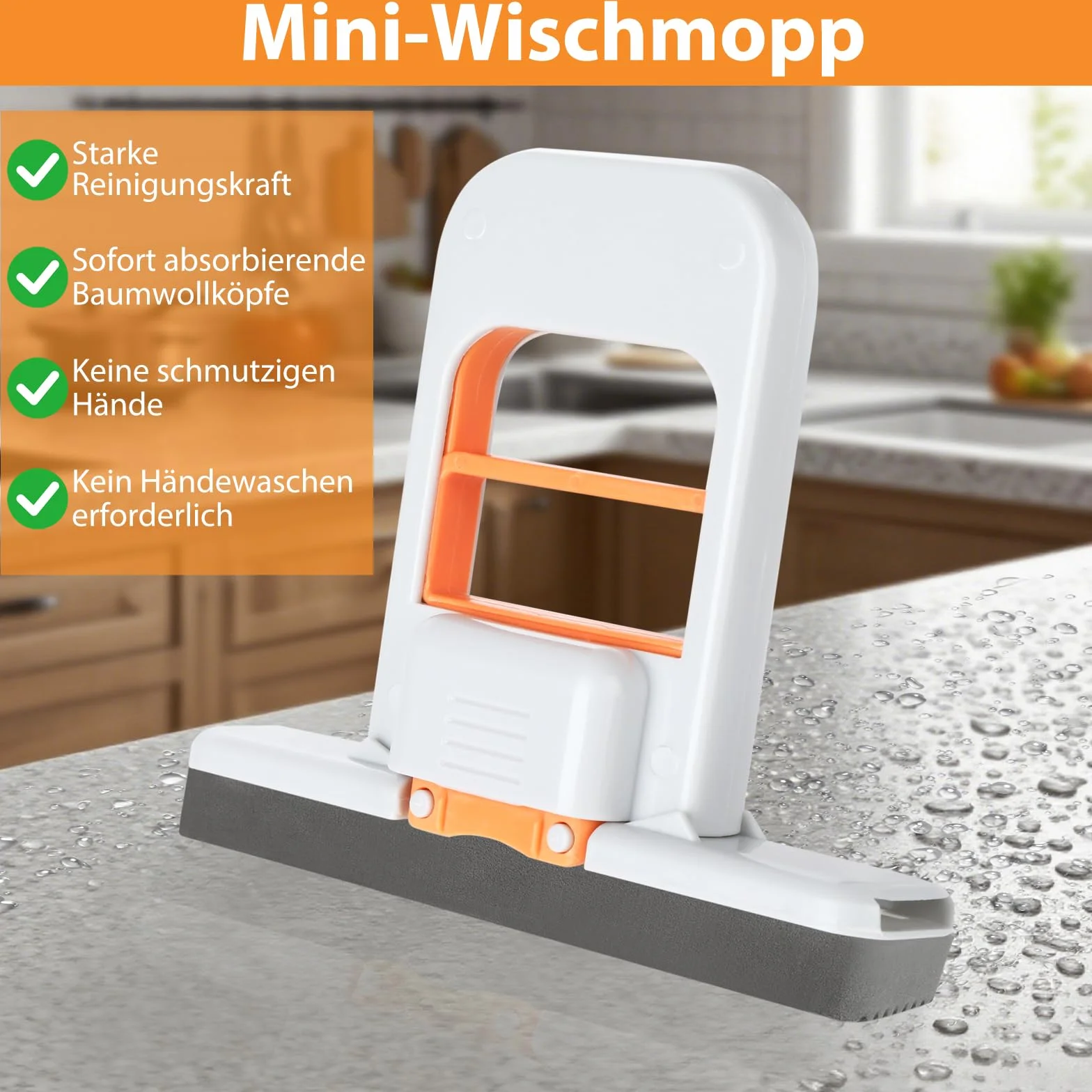Mini mop biurkowy, składany, zmywalny, przenośny, samozaciskowy, mop do czyszczenia na mokro i na sucho, do kuchni i szkła