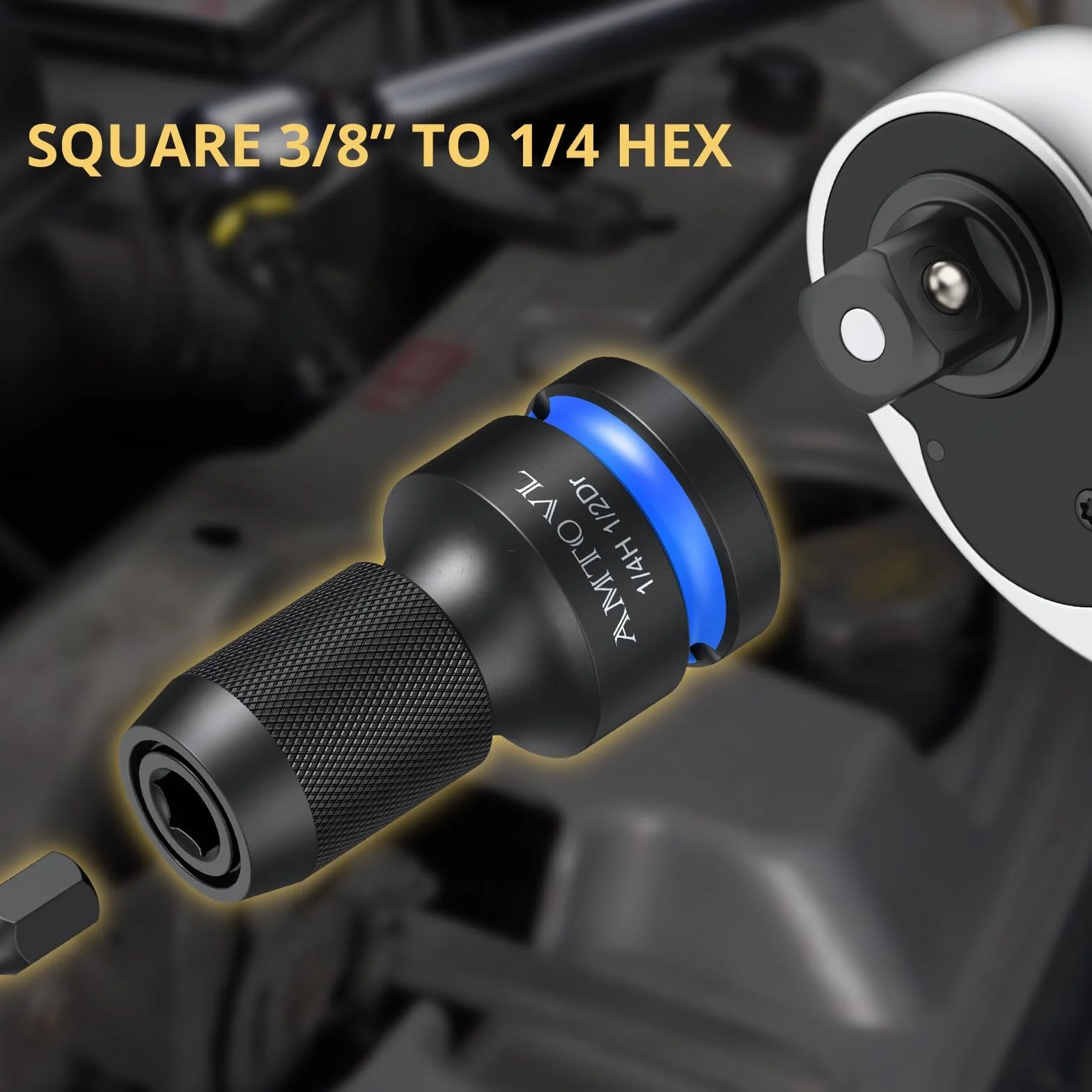 AMTOVL 3 szt. Kwadratowe adaptery do 1/4" sześciokątne 1/4", 3/8", 1/2" materiał 42CRMO Quick Release adaptery nasadowe z napędowym drążkiem adaptera konwerter sześciokątny - niebieski