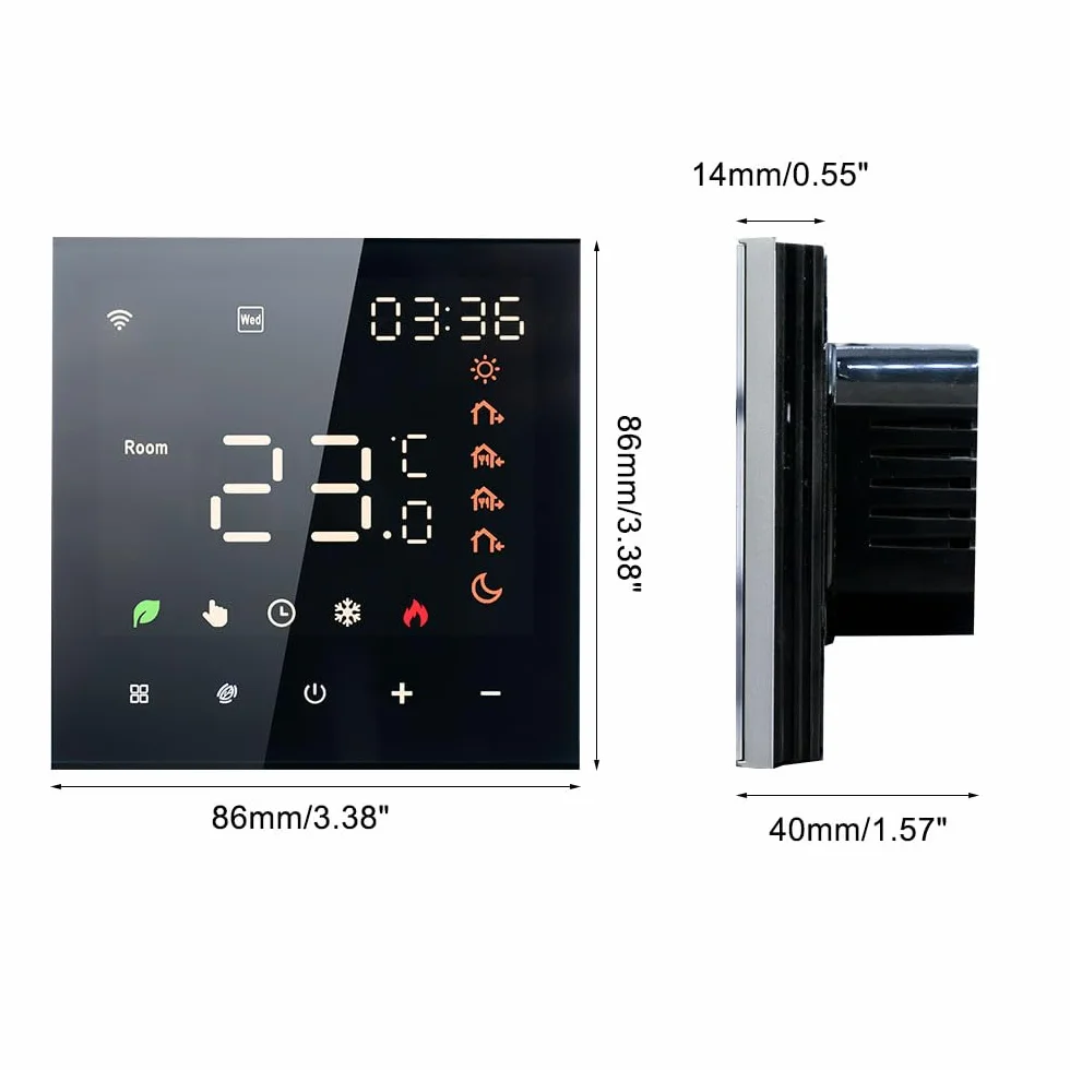 Aoresac Inteligentny termostat, Wi-Fi, programowalny, do ogrzewania podłogowego, wody, kompatybilny z , -Home, 3A, ekran dotykowy LCD, czarny