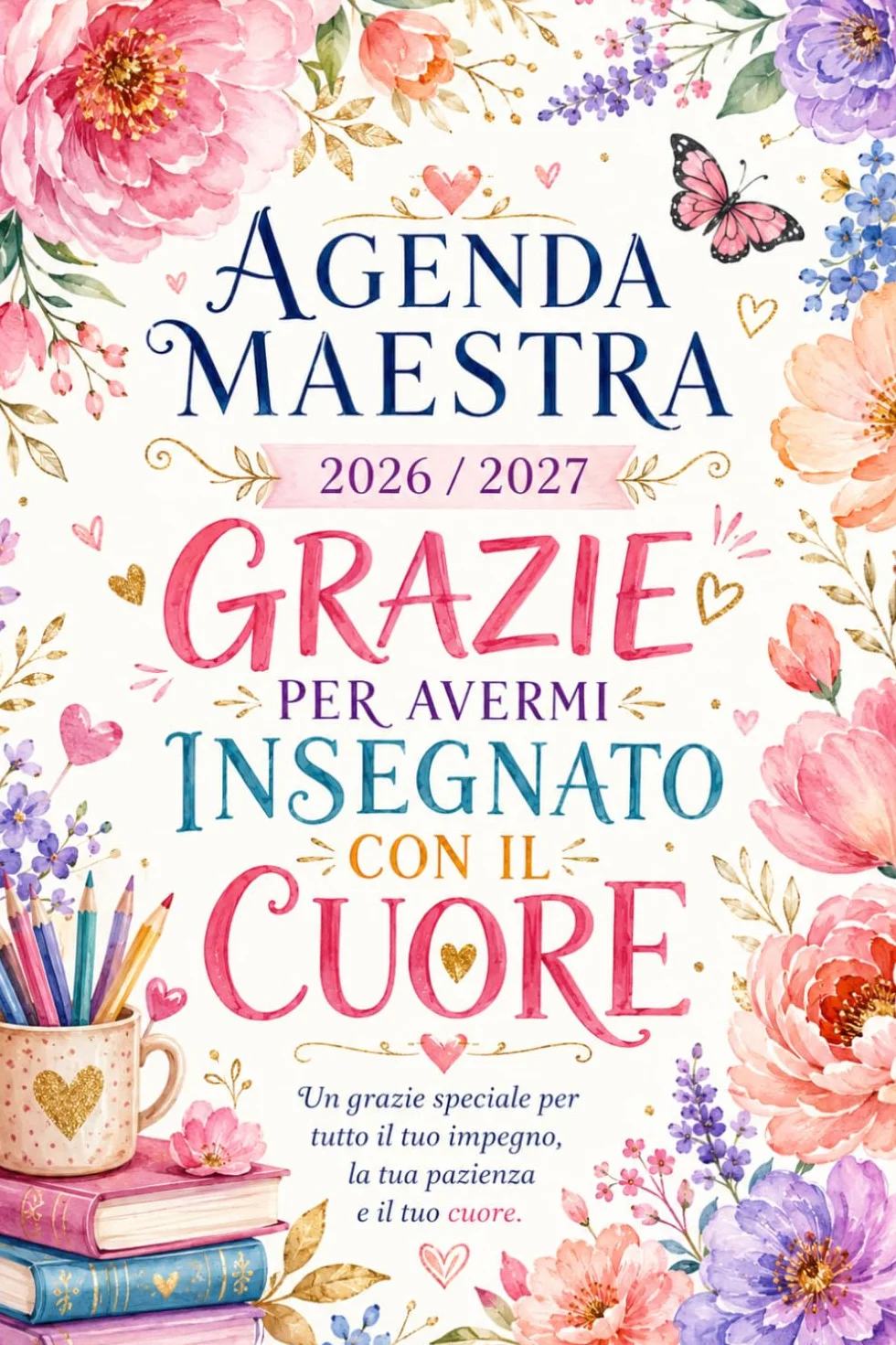 Grazie Maestra Agenda 2026 2027: Pianificatore dell’Attività Settimanale per Insegnanti | Regalo Maestra Fine Anno | 1 pagina per giorno da sttembre 2026 a luglio 2027 | Formato A5