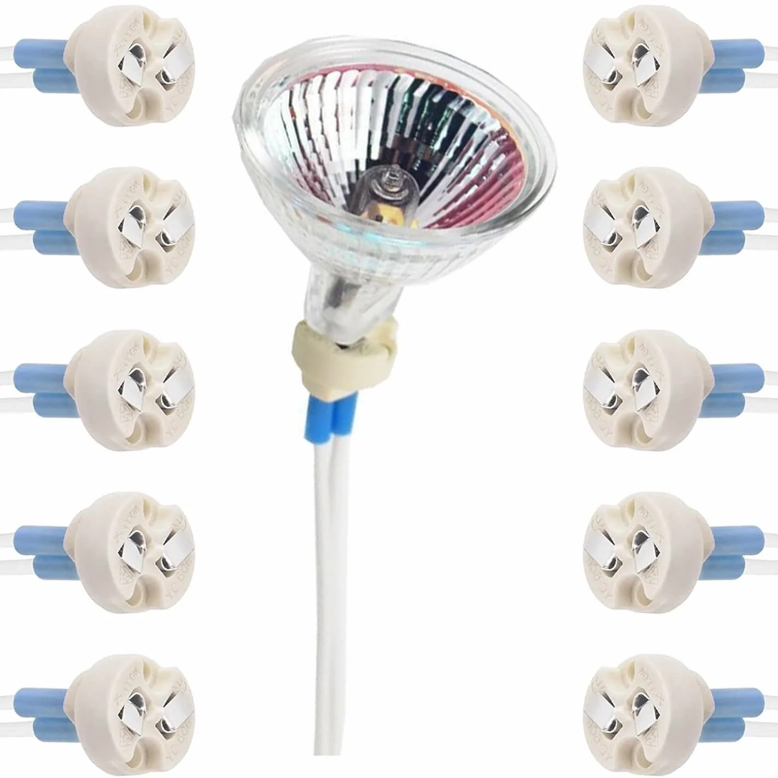 Butyeak MR16 MR11 oprawka żarówki, 10 sztuk, podstawa ceramiczna, bi-pin, biała, 250 V, 100 W