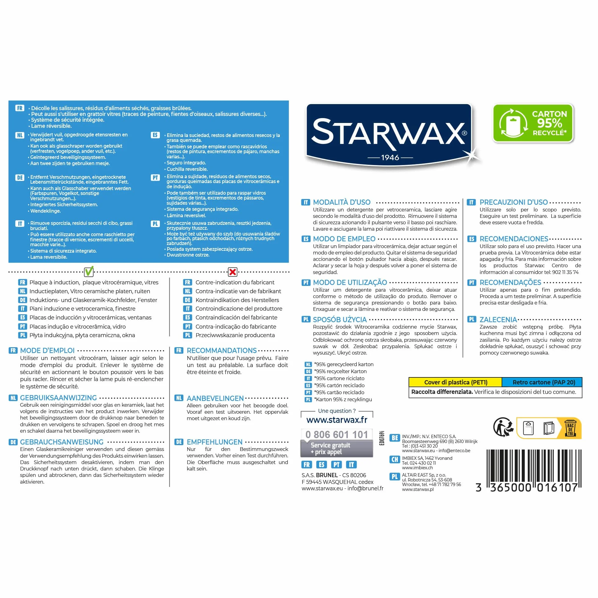 Starwax 1610 Skrobak do Płyty Indukcyjnej, Czarny, 21 cm
