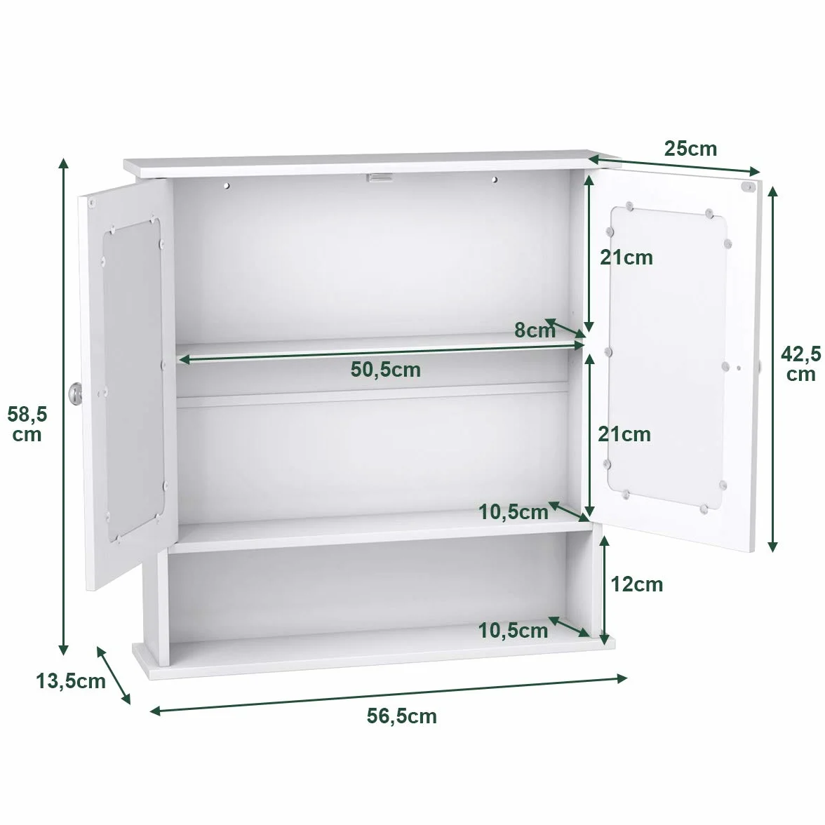 Costway wisząca szafka łazienkowa z lustrem i półką z regulowaną wysokością, 58,5 x 56,5 x 13,5 cm, biała