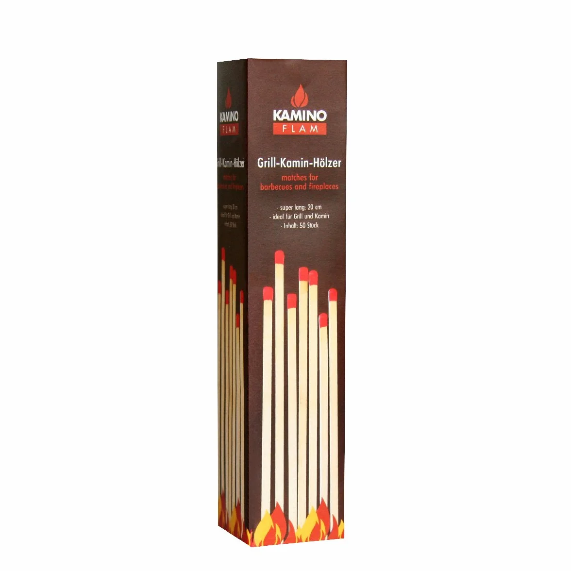 Kamino-Flam Zapalniczki kominkowe, Piec, Długie mecze z naturalnego drewna zanurzone w wosku, 50 Kawałki, Długość na zapałkę ok. 20 cm