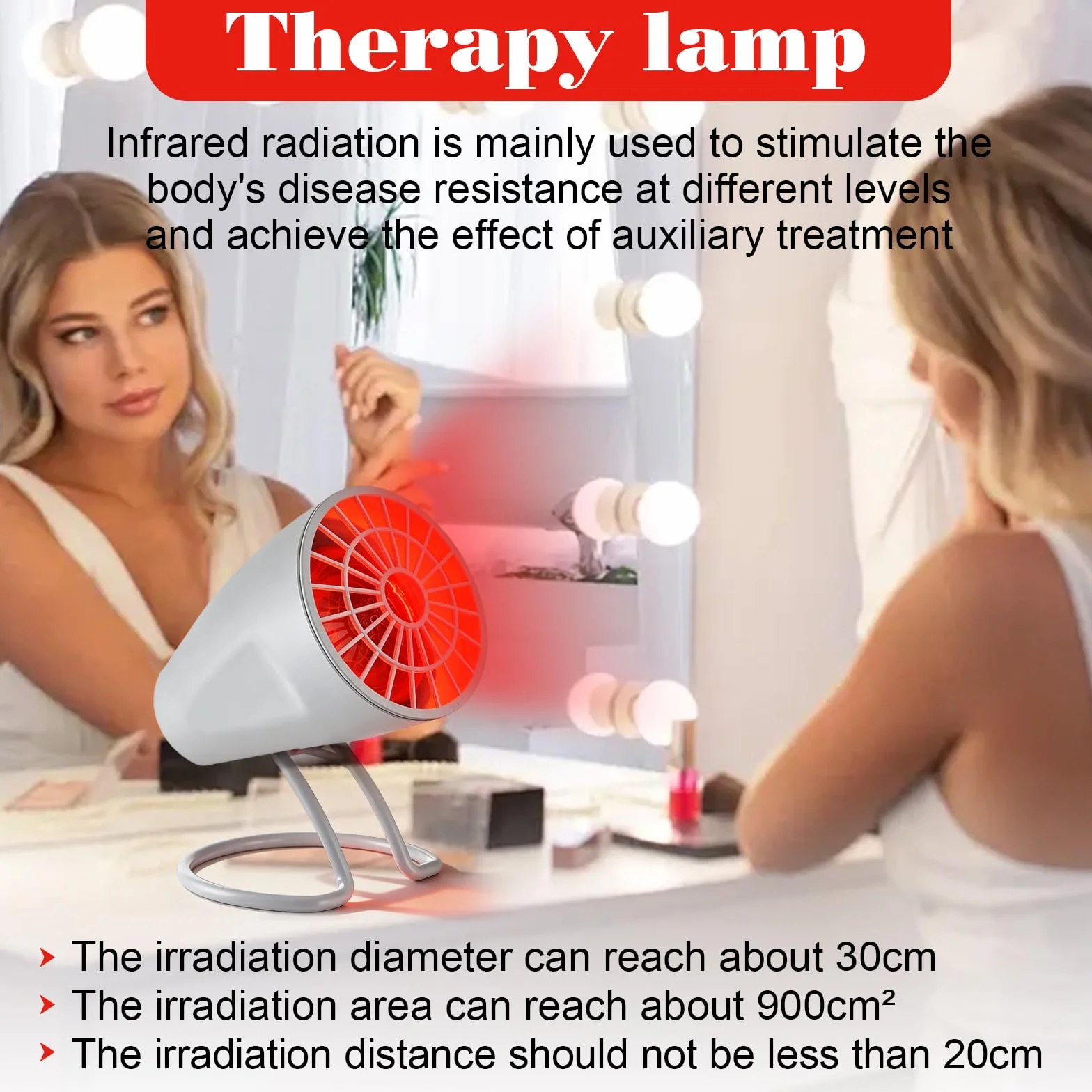 GBKDQQ Lampa na podczerwień 150 W z timerem i regulacją temperatury, lampa na podczerwień do domu, regulowany kąt dla relaksującego zmęczenia mięśni (biała)