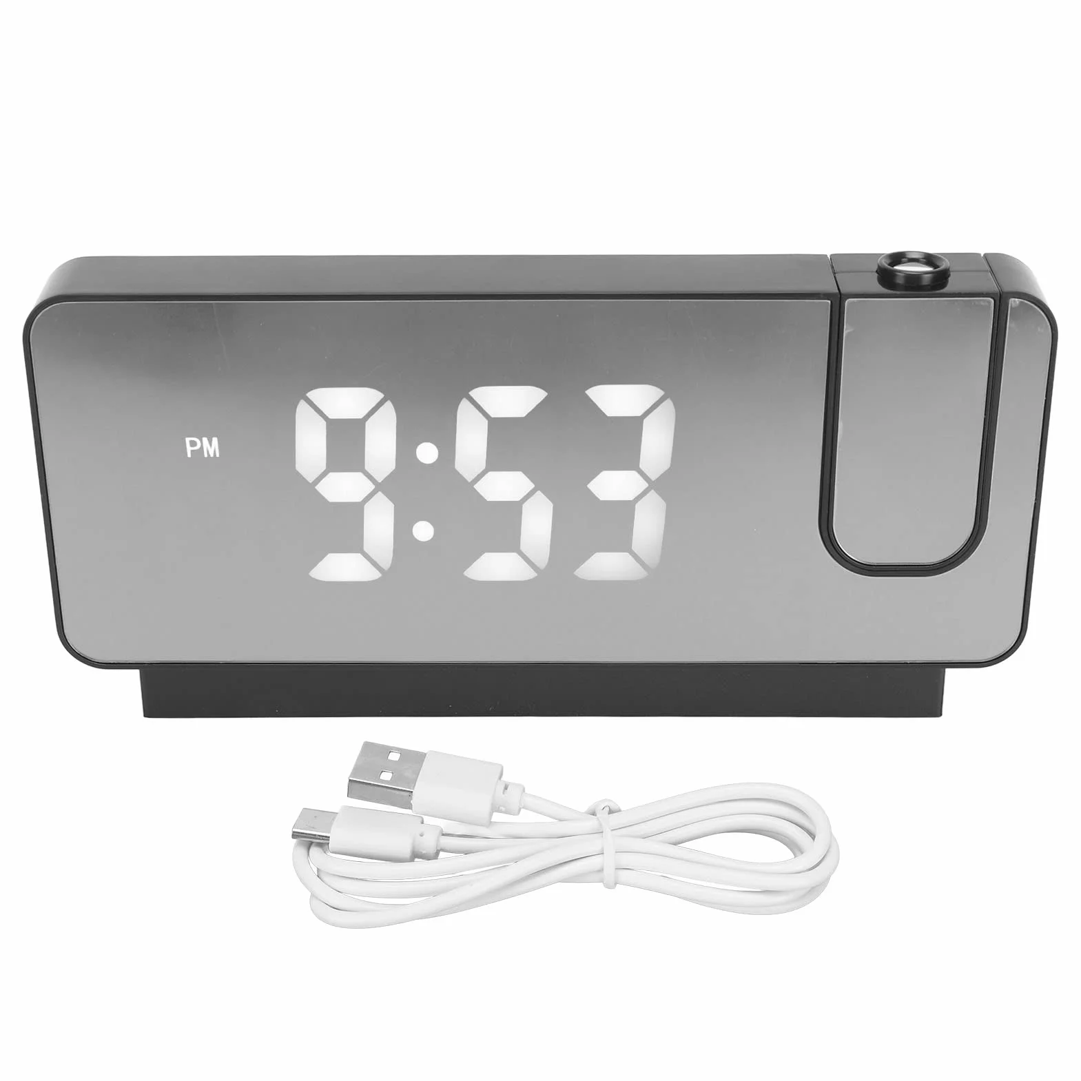 Budzik Projekcyjny, Budzik HD LED z projekcją na ścianie Sufitowej Cyfrowy Budzik z Obracanym o 180° Projektorem, funkcją Drzemki, temperaturą, Nocnym Zegarem dla Osób śpiących (Czarny)