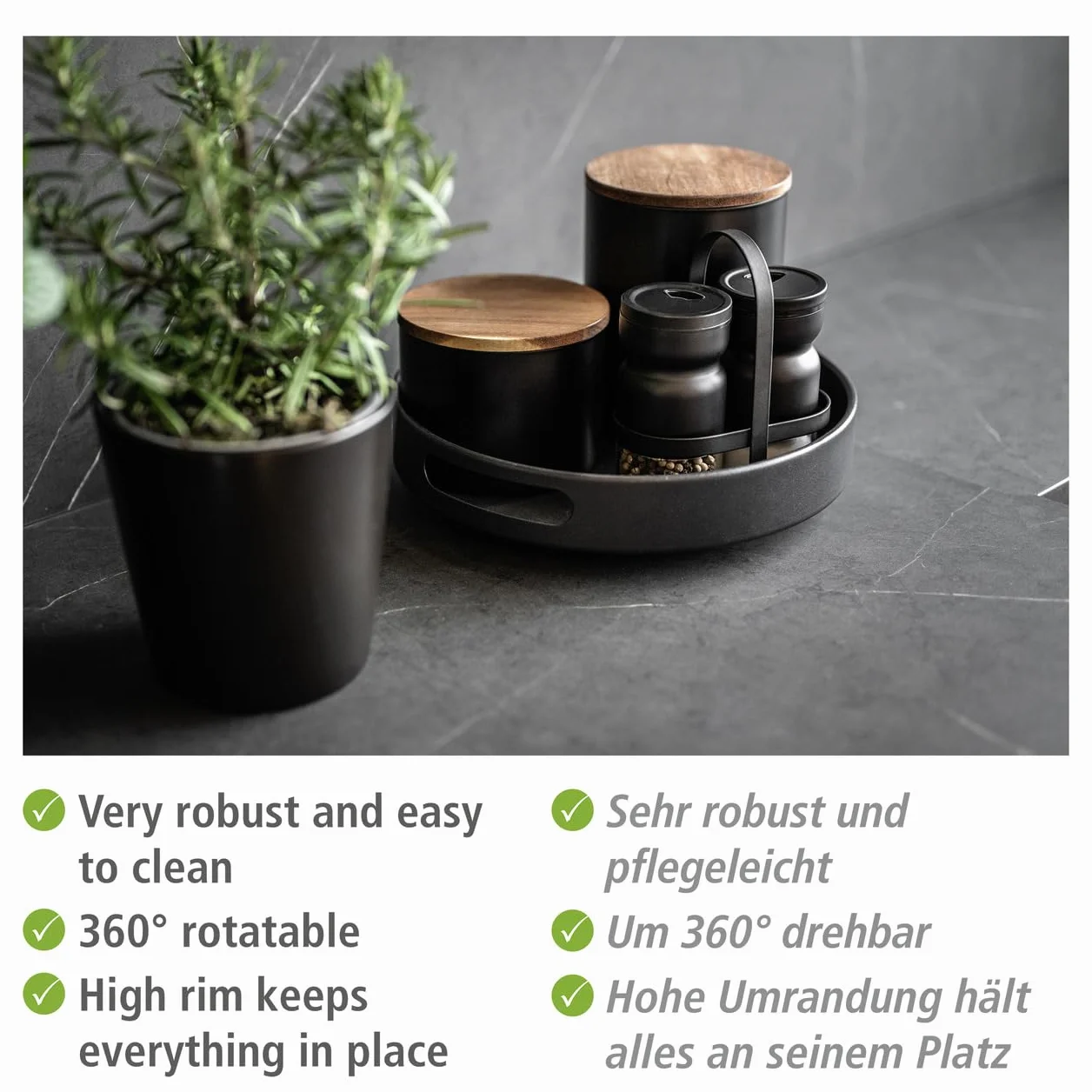 WENKO Susie obrotowa taca 360° metalowa malowana proszkowo Ø 26 x 6 cm czarna
