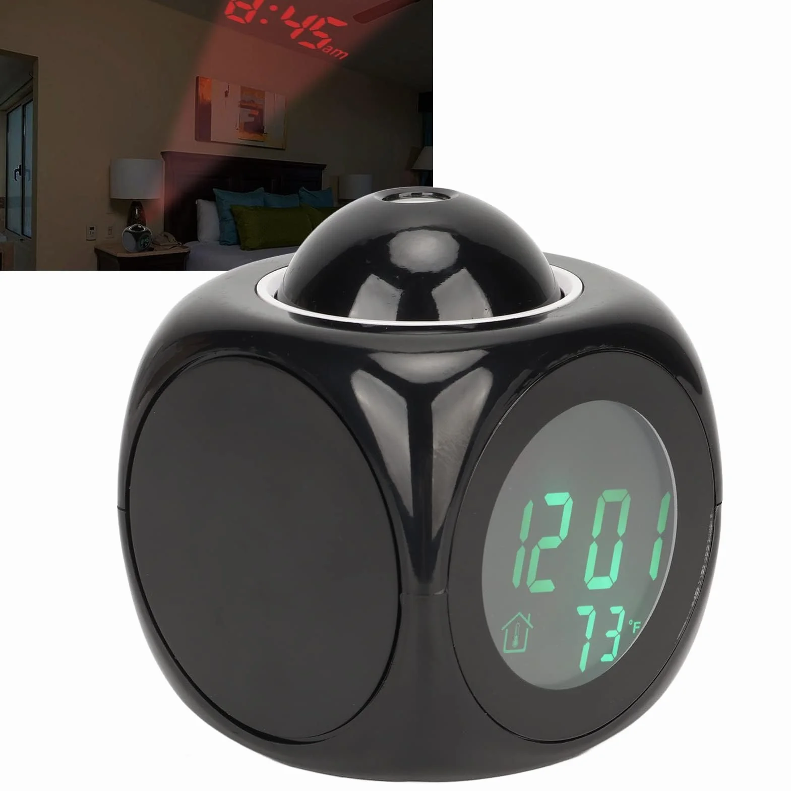 Budzik Projekcyjny, Cyfrowy Zegar Projektor na Suficie Zegar Projekcyjny LED z Kablem USB i Wyświetlaczem Temperatury do Sypialni, łóżka Nocnego, Biura