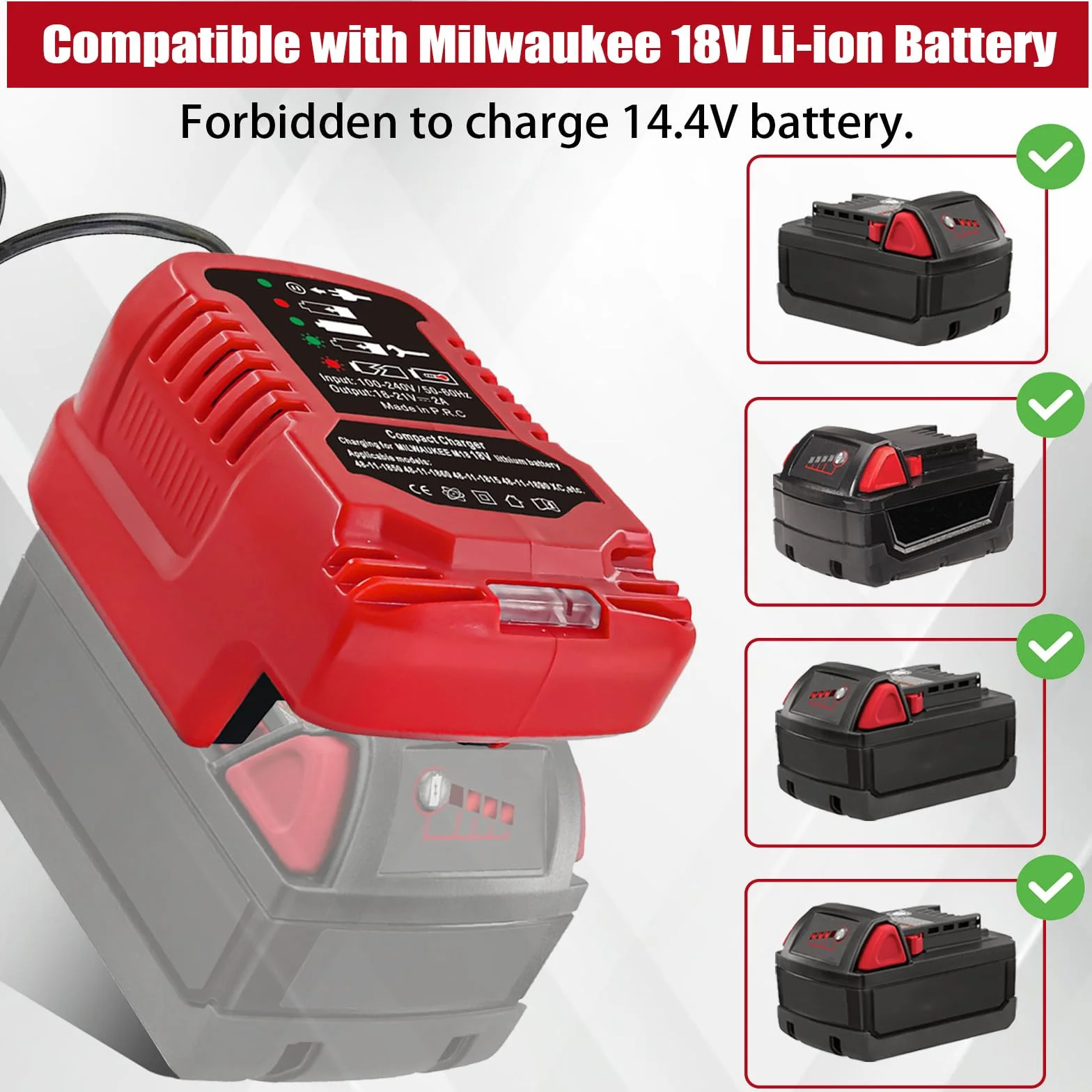TPDL Mini ładowarka do akumulatora Milwaukee 18 V M18, M18, zapasowa ładowarka kompatybilna z Milwaukee 18V 48-11-1850 48-11-2401 48-11-1890 (z wyświetlaczem LED)
