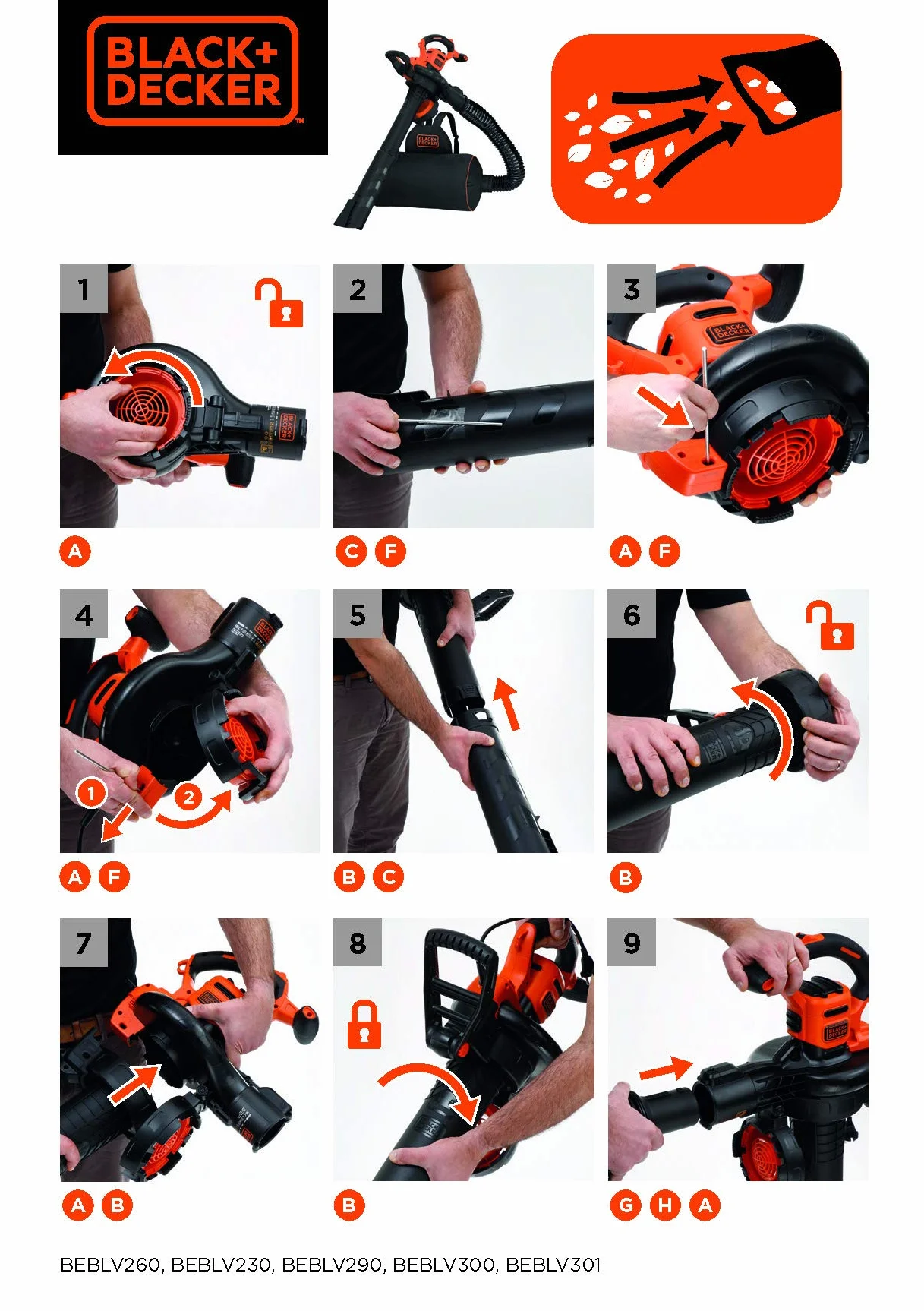 Black & Decker Elektryczny Odkurzacz do Liści 3 W 1, Odkurzacz, Dmuchawa I Rozdrabniacz do Liści, 3000 W, Plecak na Liście o Pojemności 72L oraz Grabie, BEBLV301