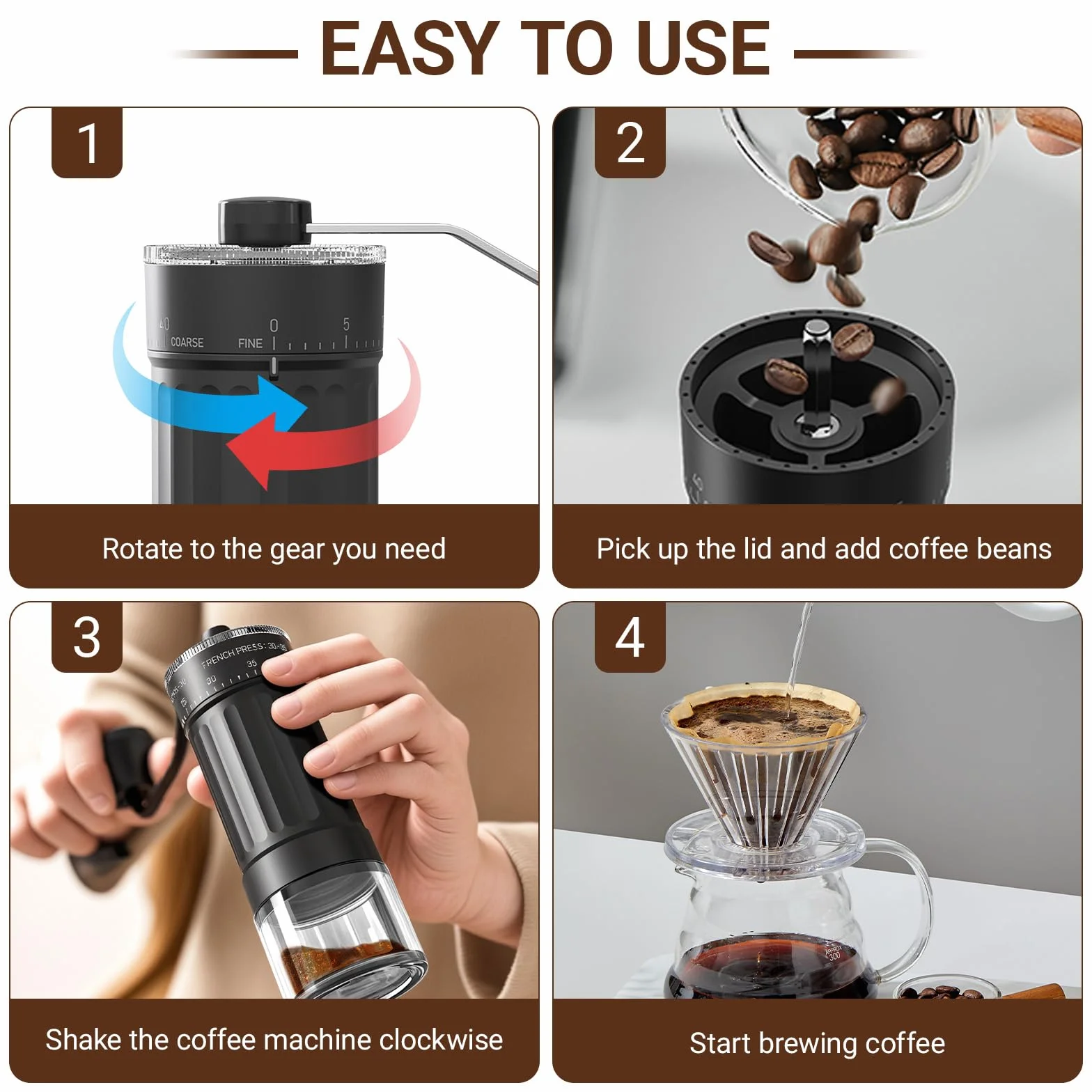 Ręczny młynek do kawy przenośny 40 ustawień do Espresso Moka Pour Over French Press