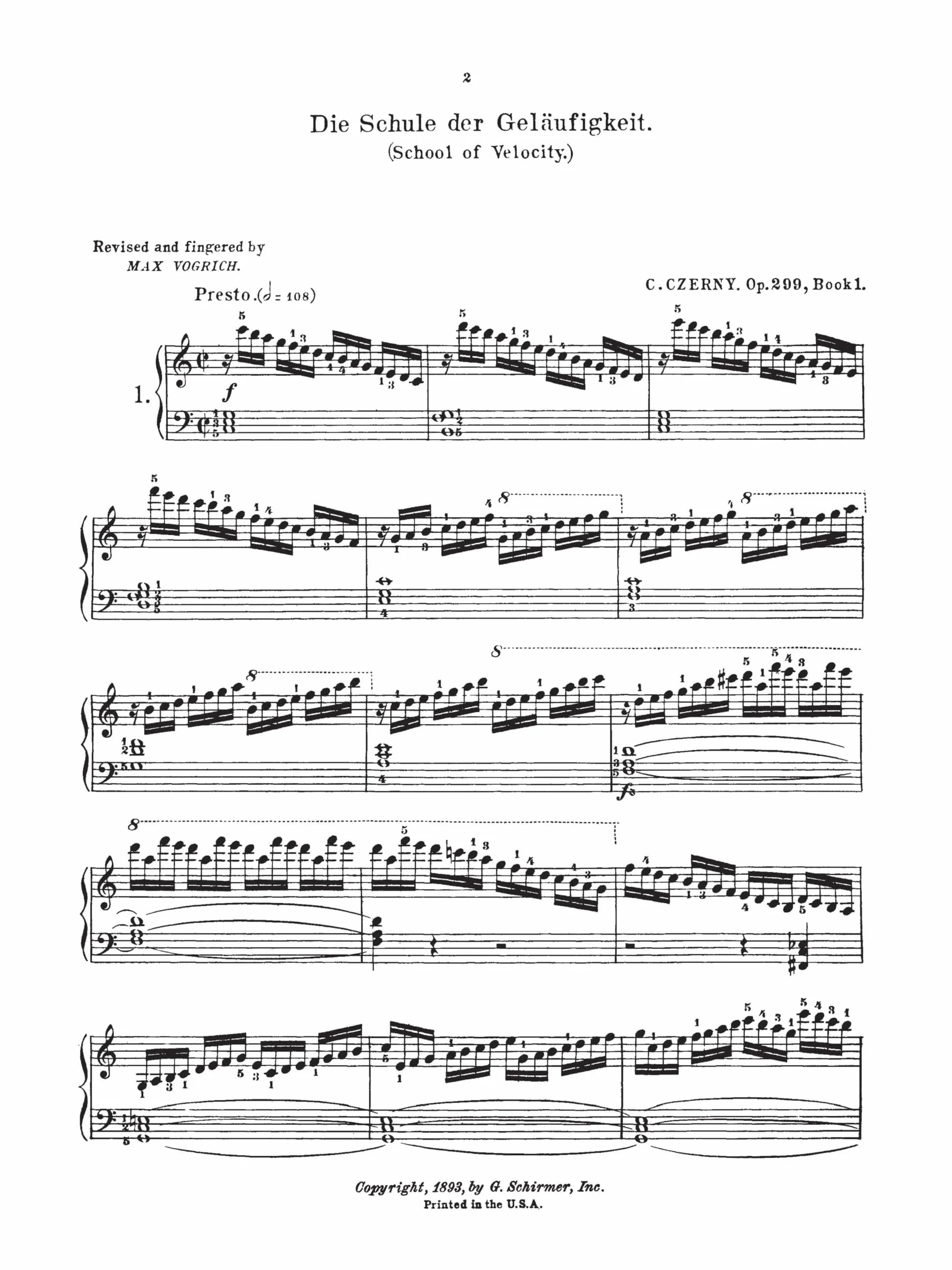 Carl czerny: the school of velocity op.299 (complete) piano: Schirmer Library of Classics Volume 161 Piano Technique
