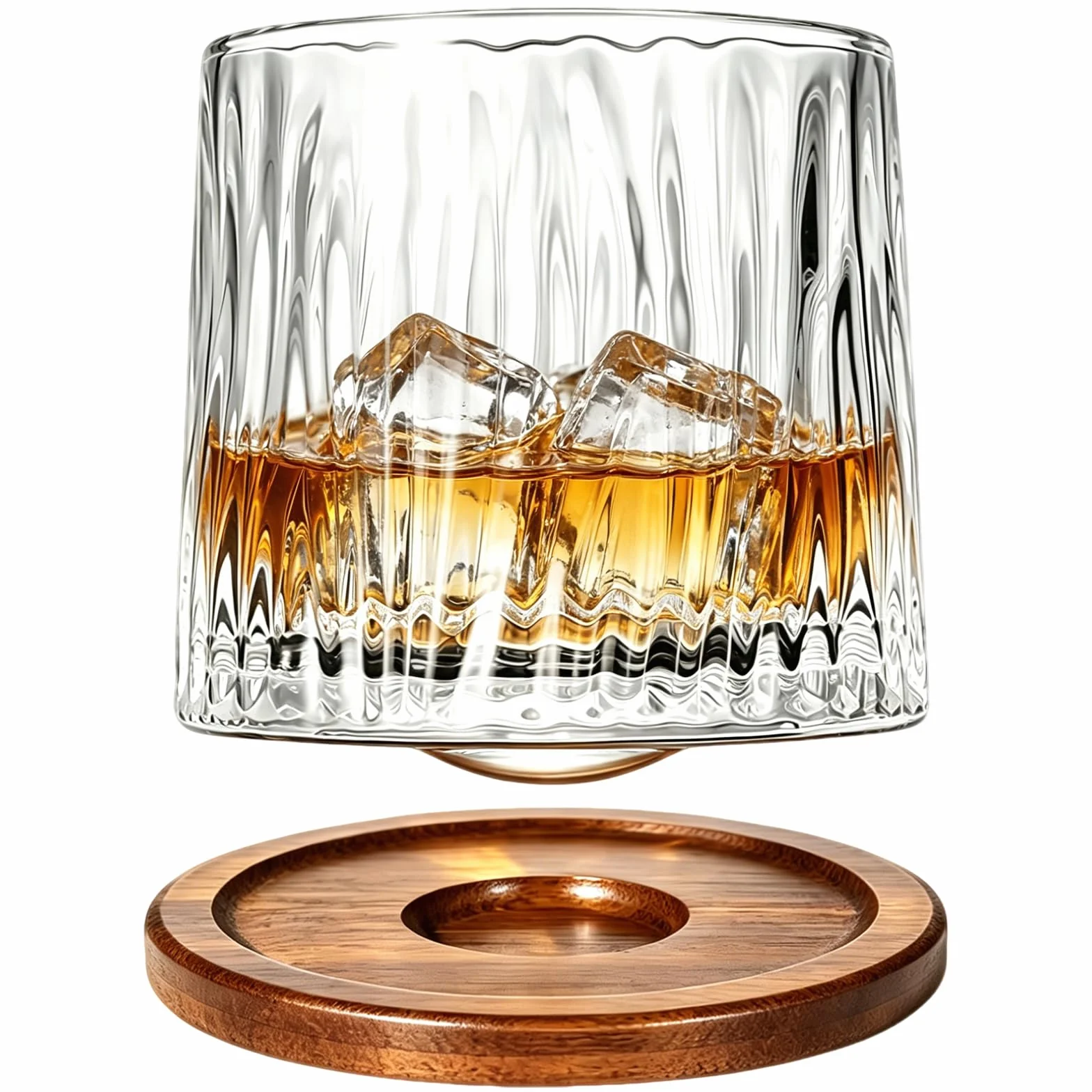 Kryształowa szklanka do whisky 275 ml z drewnianą podstawką