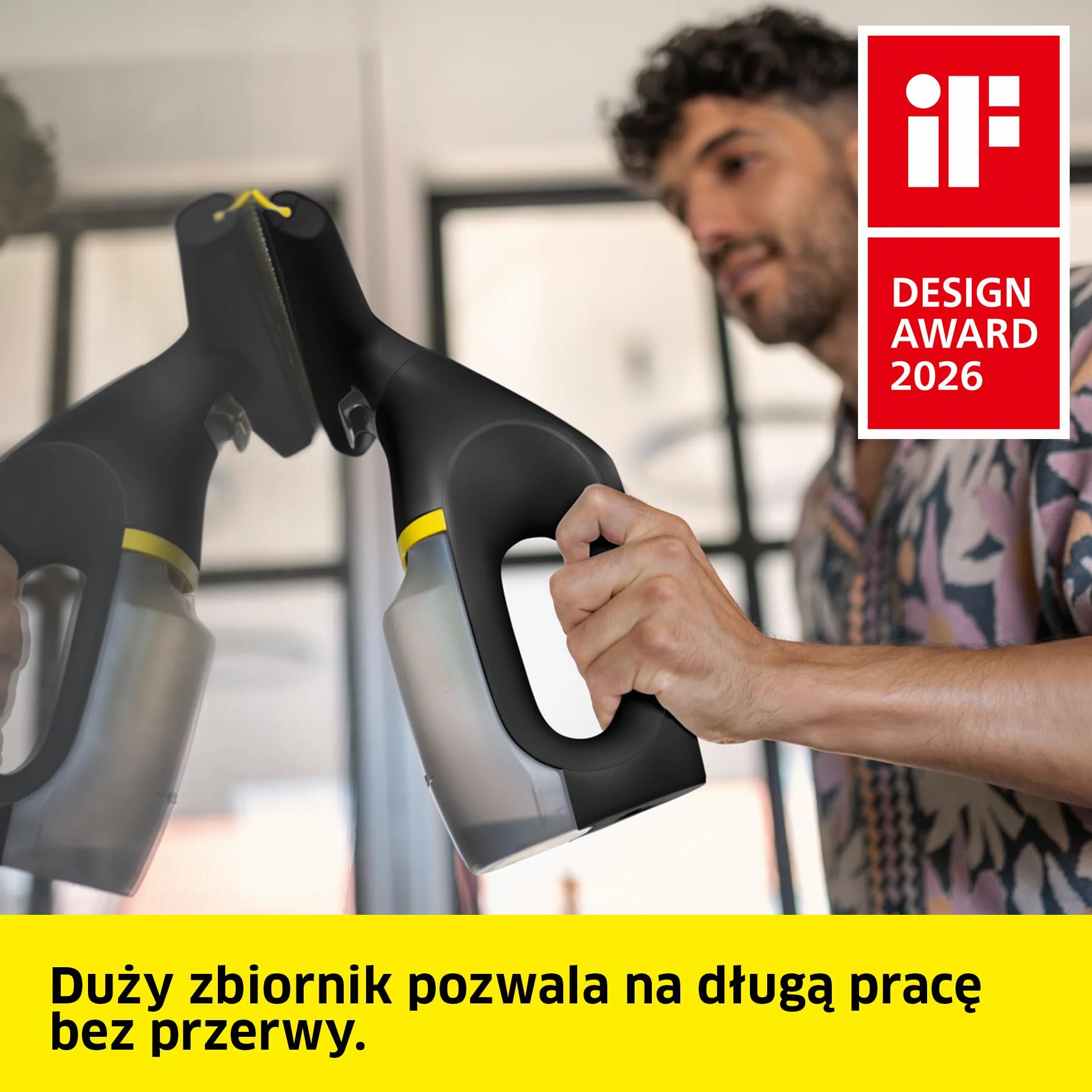 Kärcher myjka do okien WV 3 Comfort Precision+ Black, czas pracy: 35 min, XXL zbiornik: 200 ml, 2 dysze ssące, regulowana butelka z rozpylaczem, haczyk prysznicowy, 500 ml środka do mycia szyb