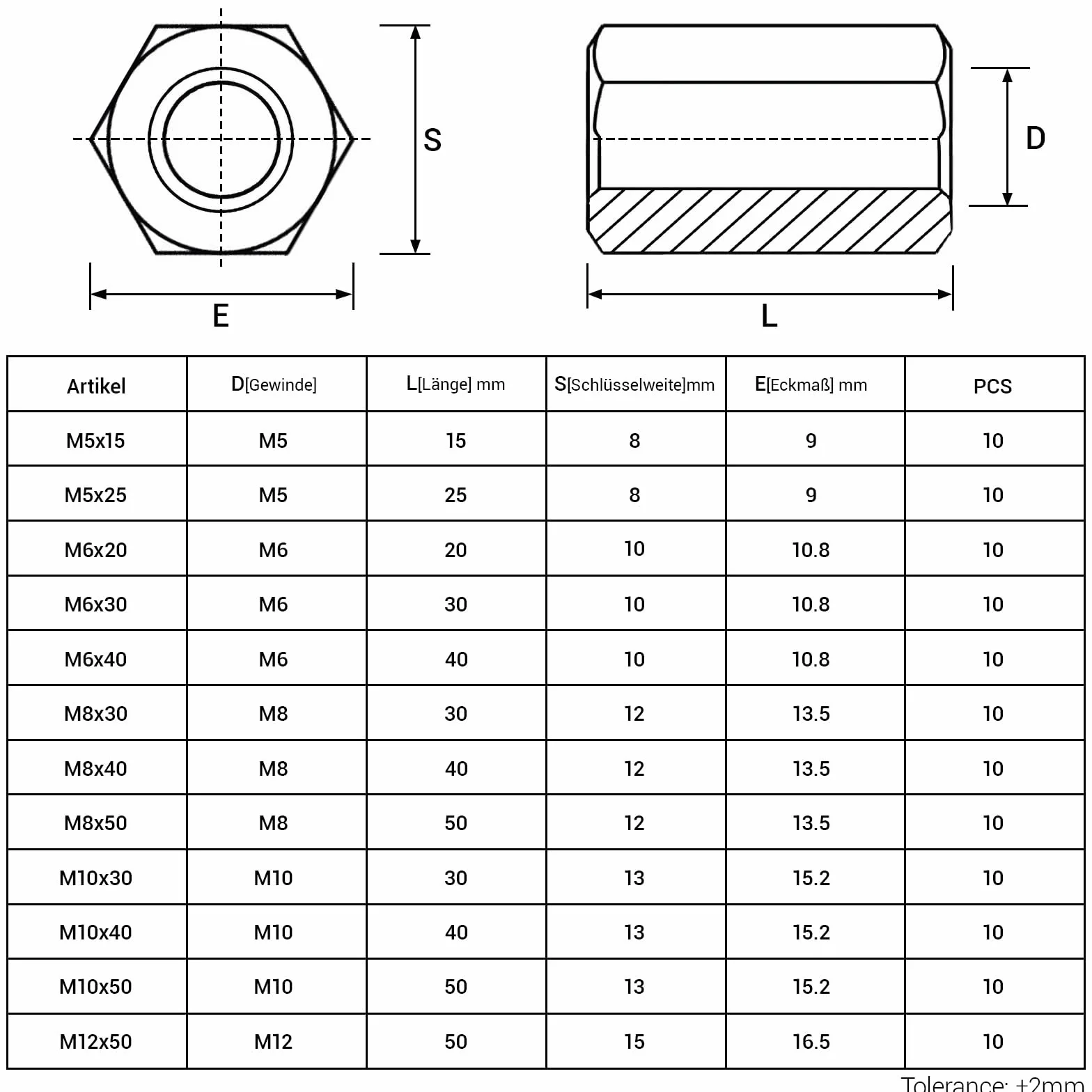 Nakrętki łączące M8 x 30 mm, 10 sztuk, tuleje gwintowane, ocynkowane, sześciokątne, mufy gwintowane, nakrętki dystansowe, nakrętki przedłużające do gospodarstwa domowego, sprzętu biurowego