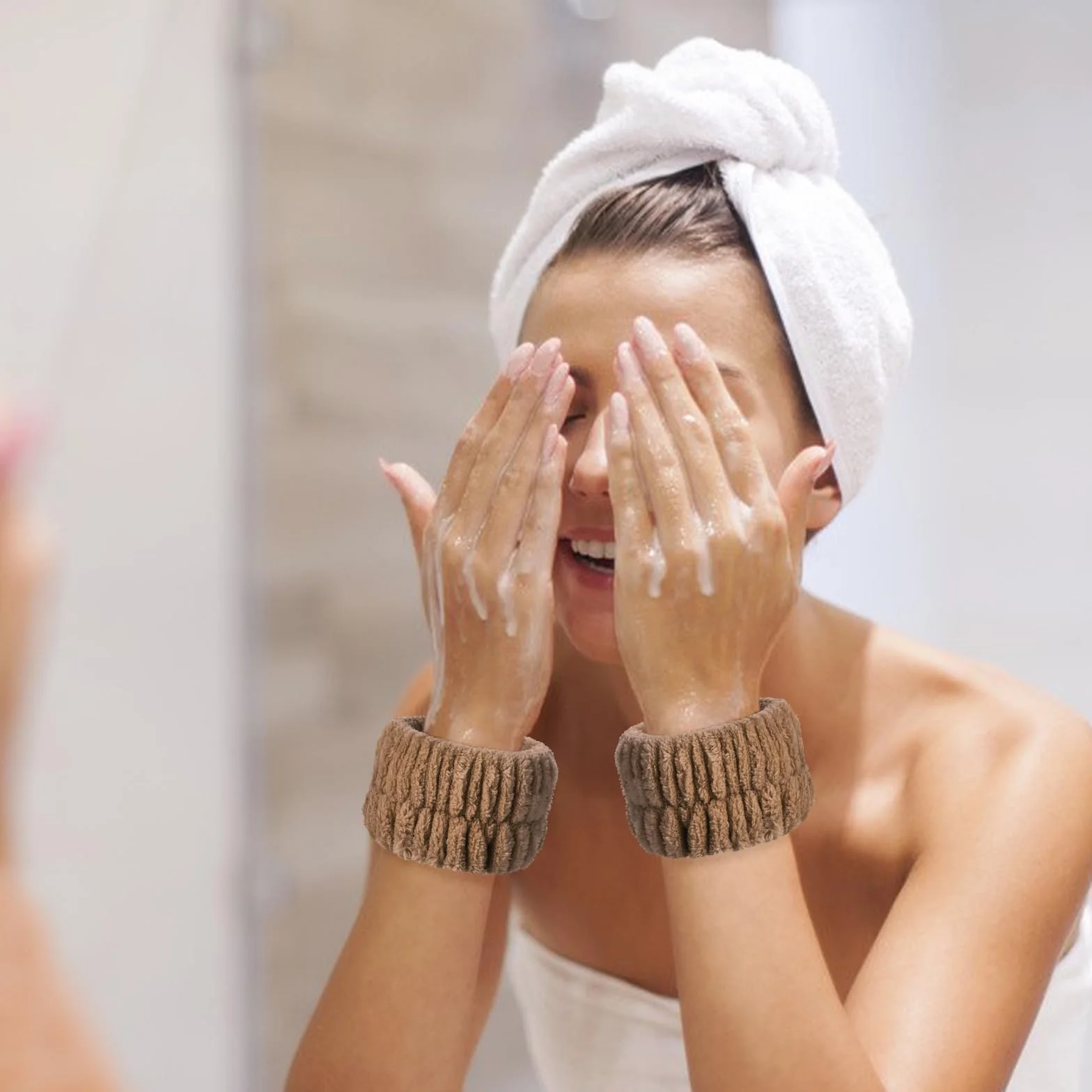 Abeillo 4 sztuki opasek na nadgarstek do spa, z mikrofibry do mycia twarzy, z materiału koralowego, chłonne opaski na nadgarstek do mycia, ręczniki na nadgarstek do mycia twarzy i pod prysznic