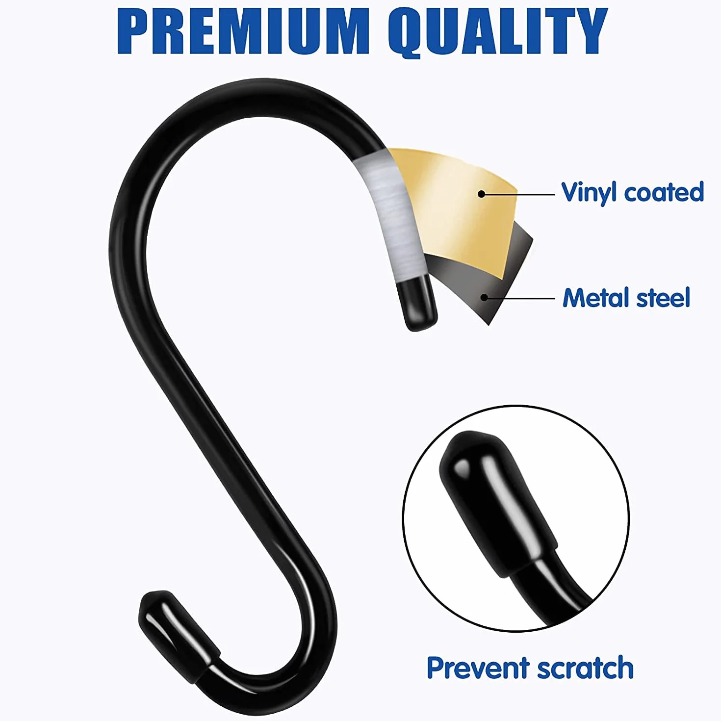 Bolatus 12 sztuk haków S dużych, 15 cm, obciążenie do 20 kg, haki wiszące w kształcie litery S, czarne, do dużych obciążeń, metalowe haki antykorozyjne, do kuchni, łazienki, sypialni, biura, haki ze