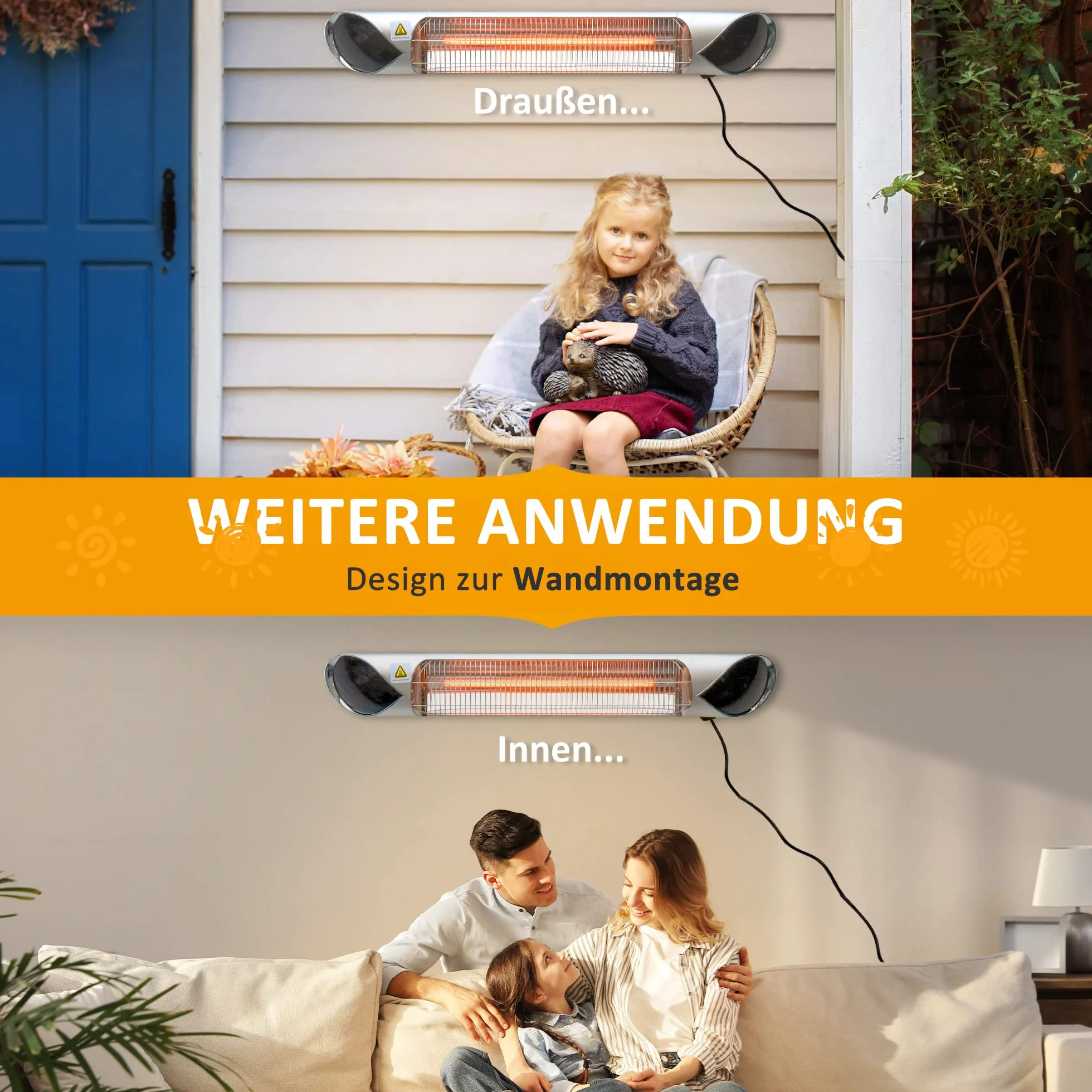 Grzejnik Outsunny, 4 poziomy grzania, 800/1200/1600/2000W, grzejnik elektryczny, grzejnik tarasowy do ogrodu z pilotem, wodoodporny, odporny na kurz, aluminium 88 x 13 x 9 cm