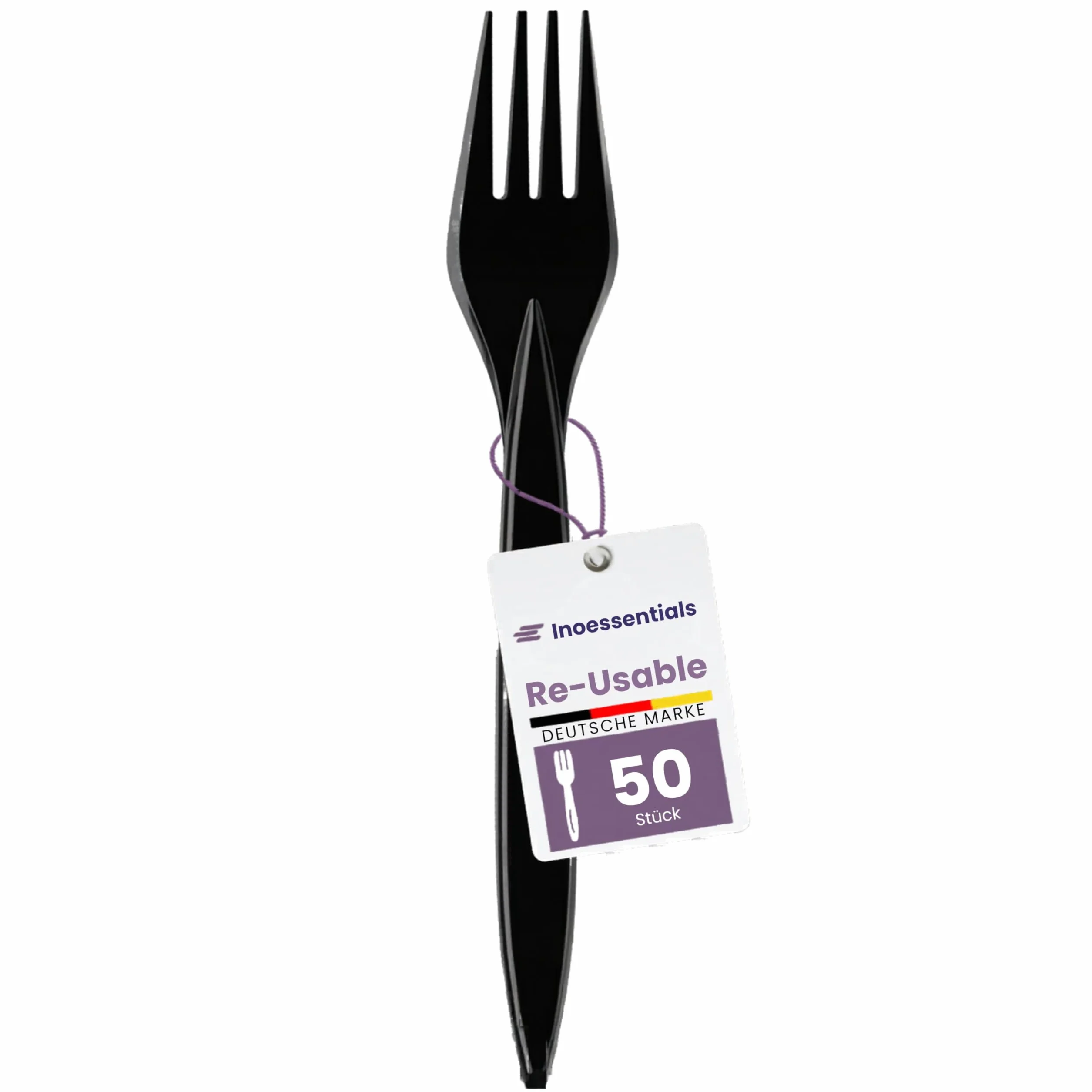 Plastikowe widelce wielokrotnego użytku Inoverse 50 sztuk czarne imprezowe outdoor