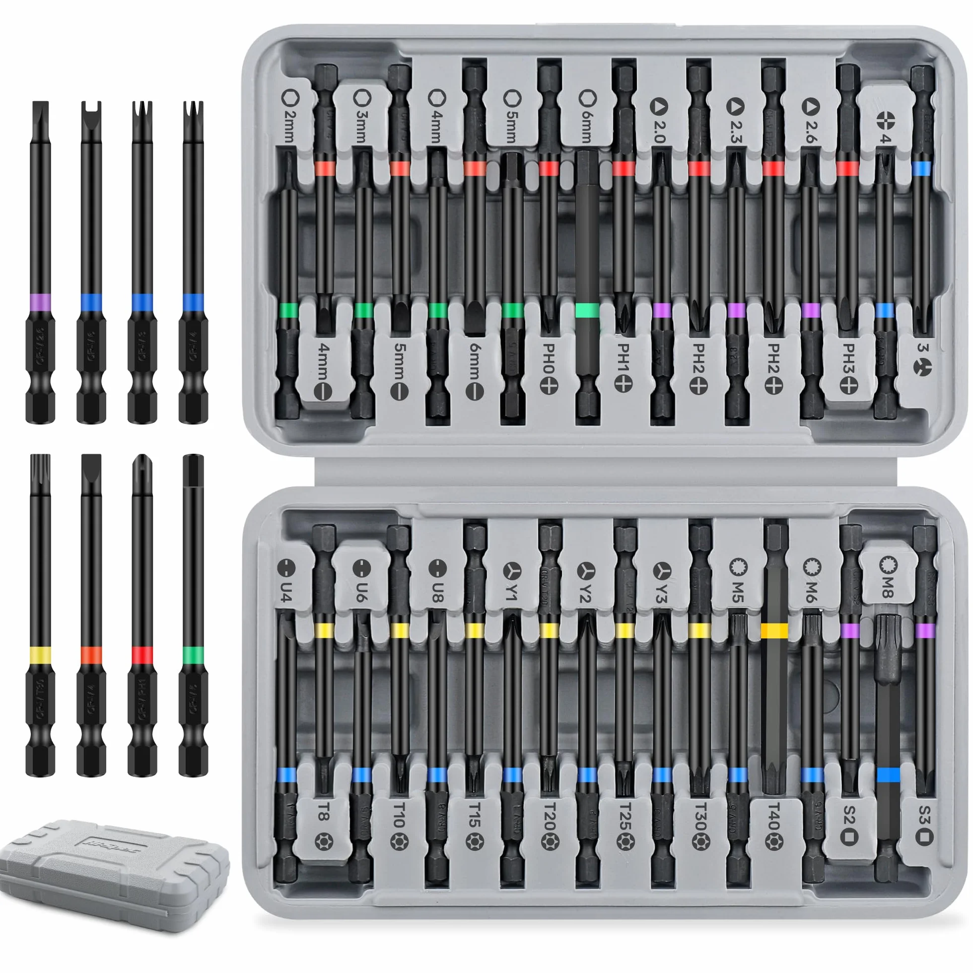 Hi-Spec 36-Częściowy Zestaw Bitów do Wkrętarki Akumulatorowej – Zestaw Narzędzi 75 mm bity Sześciokątne Torx, Square, Xzn – Praktyczna Skrzynka na bity do Elektronarzędzi