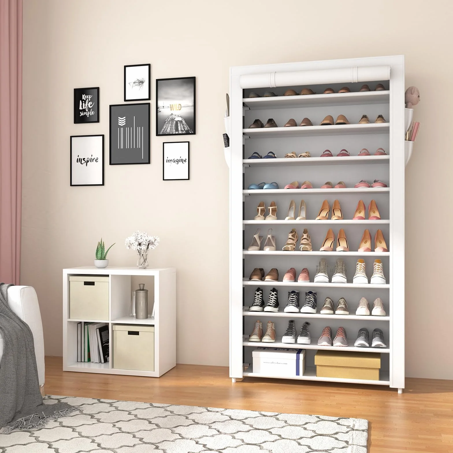 Vicye Regał na buty, 11 poziomów, wysoka szafka na 50 par butów, przechowywanie butów z pyłoszczelną powłoką, organizer na buty, metalowy stelaż, biały, do korytarza, salonu