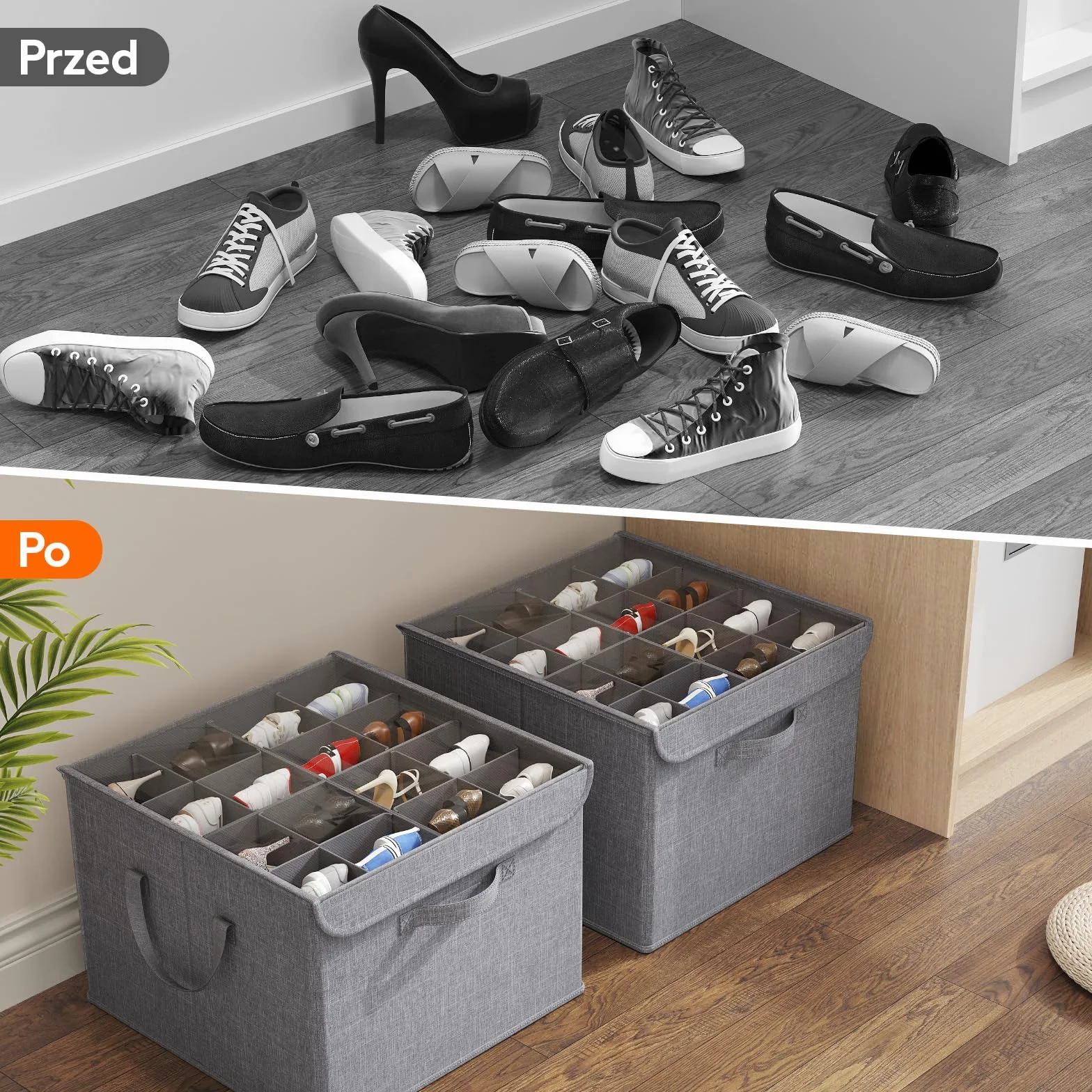 Lifewit Organizer na buty do szafy, regulowane przegródki do przechowywania butów dla 16 par, przezroczyste pudełko na buty pasujące butów, składane pojemniki, jasnoszary, 1-pak