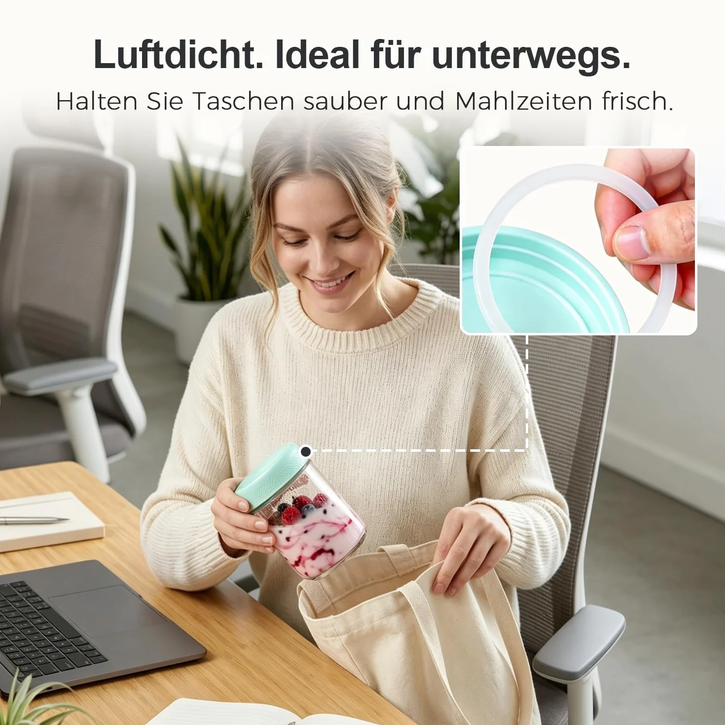 ComSaf Zestaw 4 szklane kubki na wynos 500ml z plastikową pokrywką
