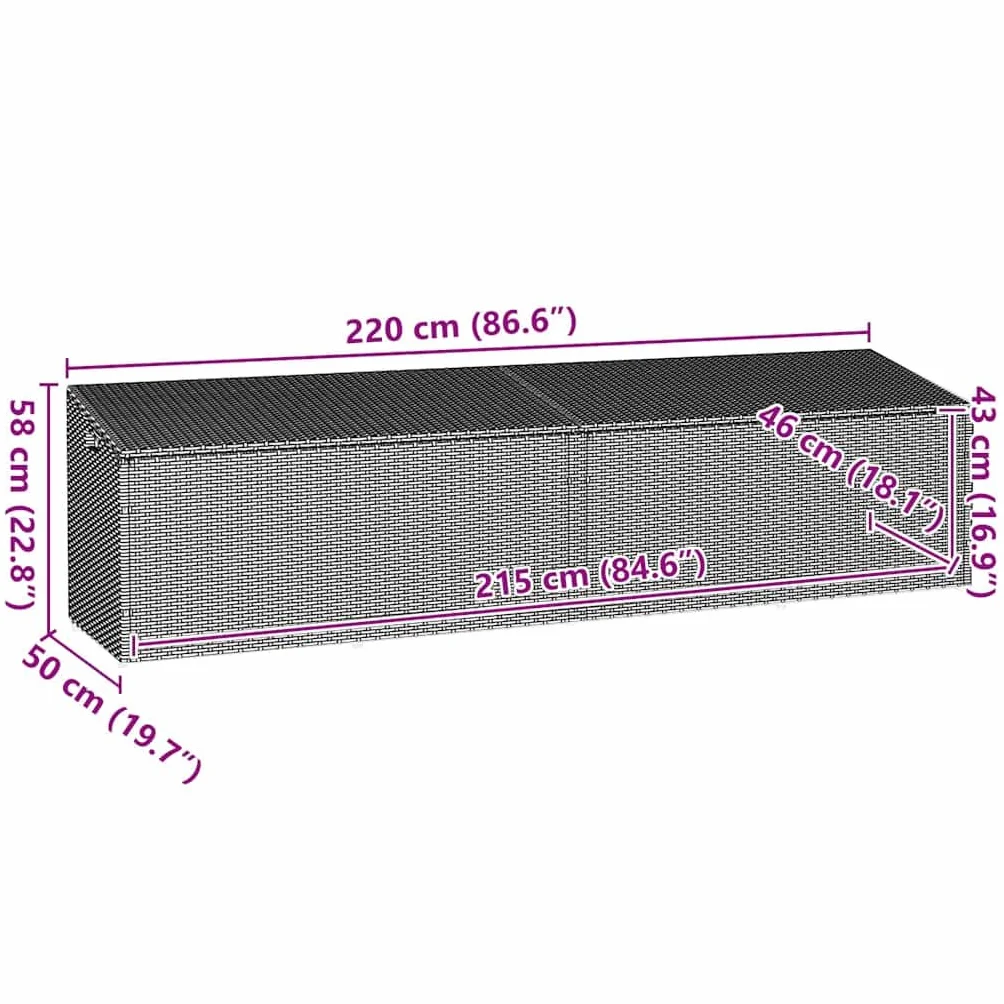 vidaXL Skrzynia ogrodowa do przechowywania czarny 220x50x58 cm, skrzynia ogrodowa do przechowywania, schowek na poduszki zewnętrzne, skrzynia zewnętrzna do przechowywania poduszek