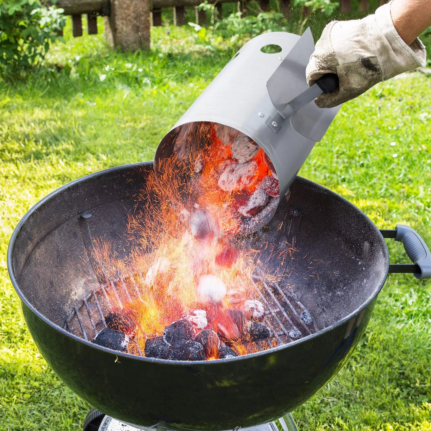 BEAU JARDIN 28x18cm Komin do podpalania Rapidfire Grillen Węgiel Podpalacz węgla drzewnego do BBQ Starter do grilla Kompaktowy Starter węglowy Podpalacz węgla drzewnego Podpalacz do grilla Kolumna