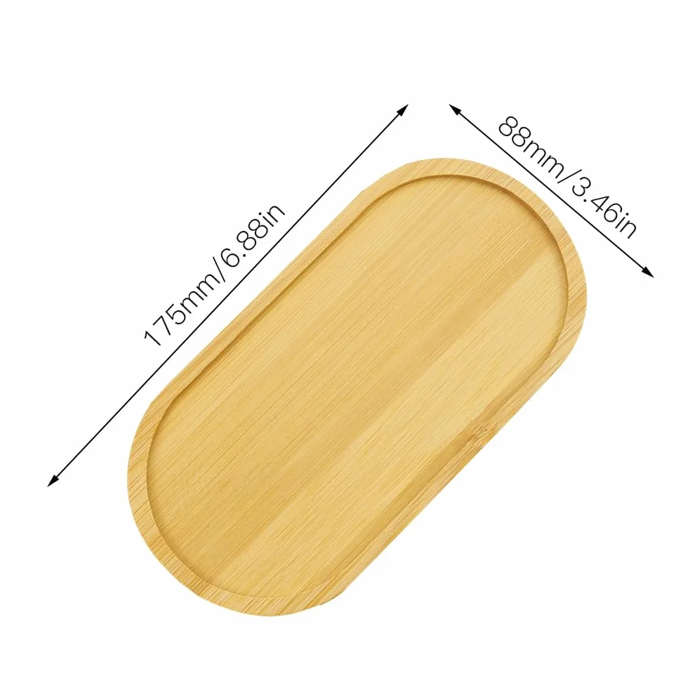 4-częściowy zestaw owalnych tacek drewnianych – małe bambusowe tace na podstawki, sushi, kawę, ciasta i przekąski, 17,5 x 8,8 x 1 cm