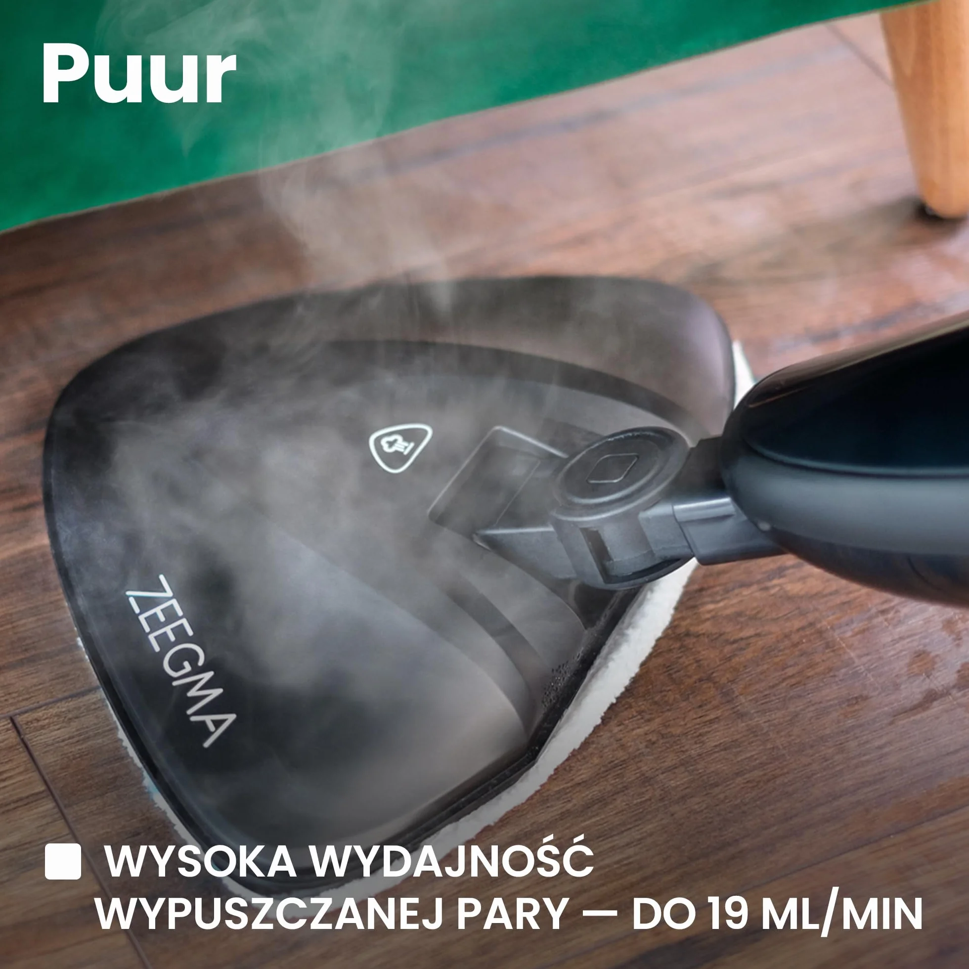ZEEGMA Puur mop parowy, funkcja myjki, regulacja strumienia pary, 19 ml/min, moc 1500 W, przewód 5 m, 2 filtry i 7 wymiennych końcówek w zestawie, wyjmowany zbiornik na wodę 370 ml
