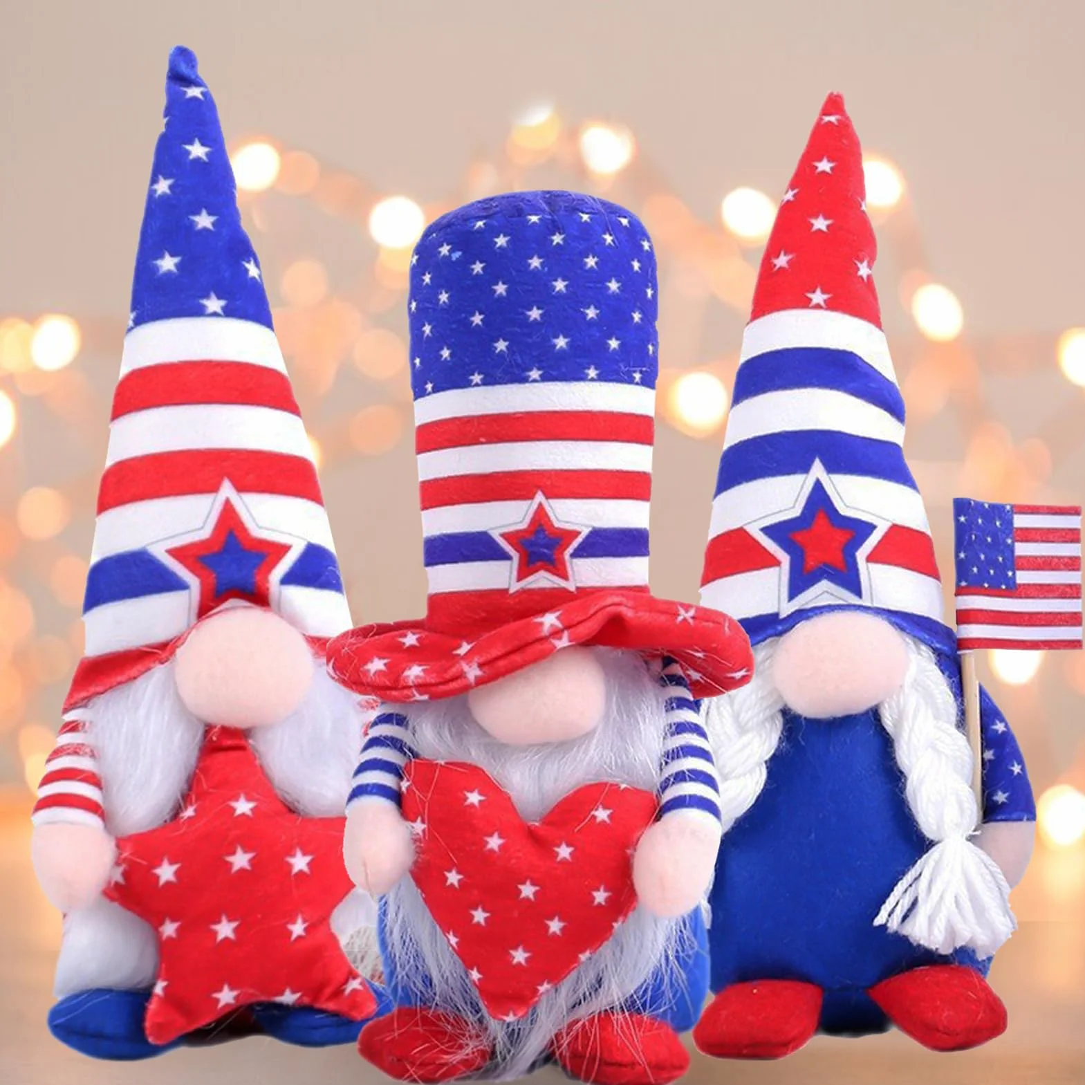 Dzień Weterana Pluszowy gnom amerykański, 4 lipca Ozdoby patriotyczne gnomy Szwedzkie gnomy Tomte Pluszowe ozdoby stołowe Krasnal z okazji Dnia Pamięci Niepodległości (1#)