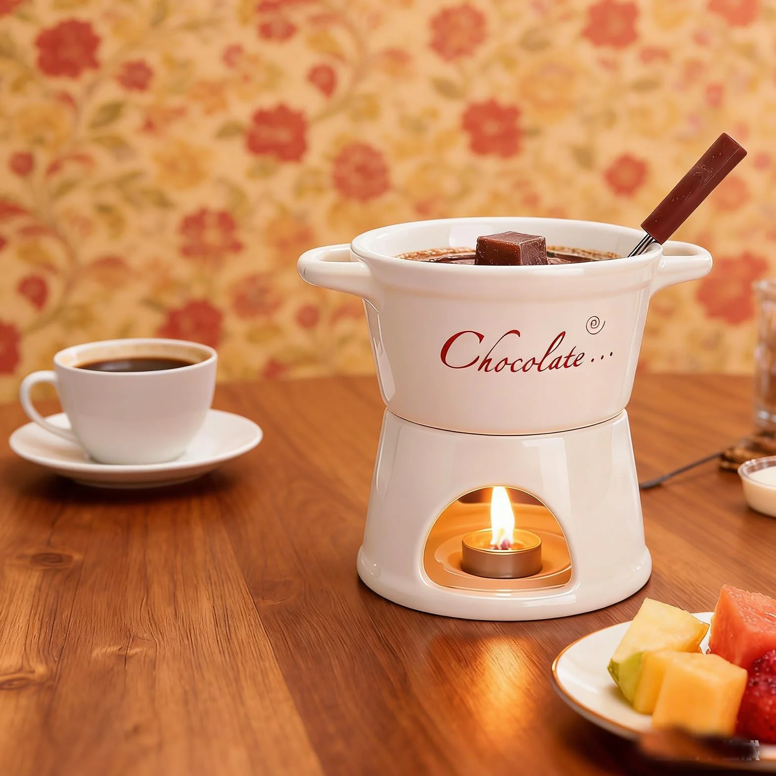 Zestaw ceramicznych kubków do fondue czekoladowego – podgrzewacz do podgrzewaczy fondue kubek z łyżeczką prezent dla miłośników czekolady – zestaw deserowy "zrób to sam" 300 ml na romantyczne