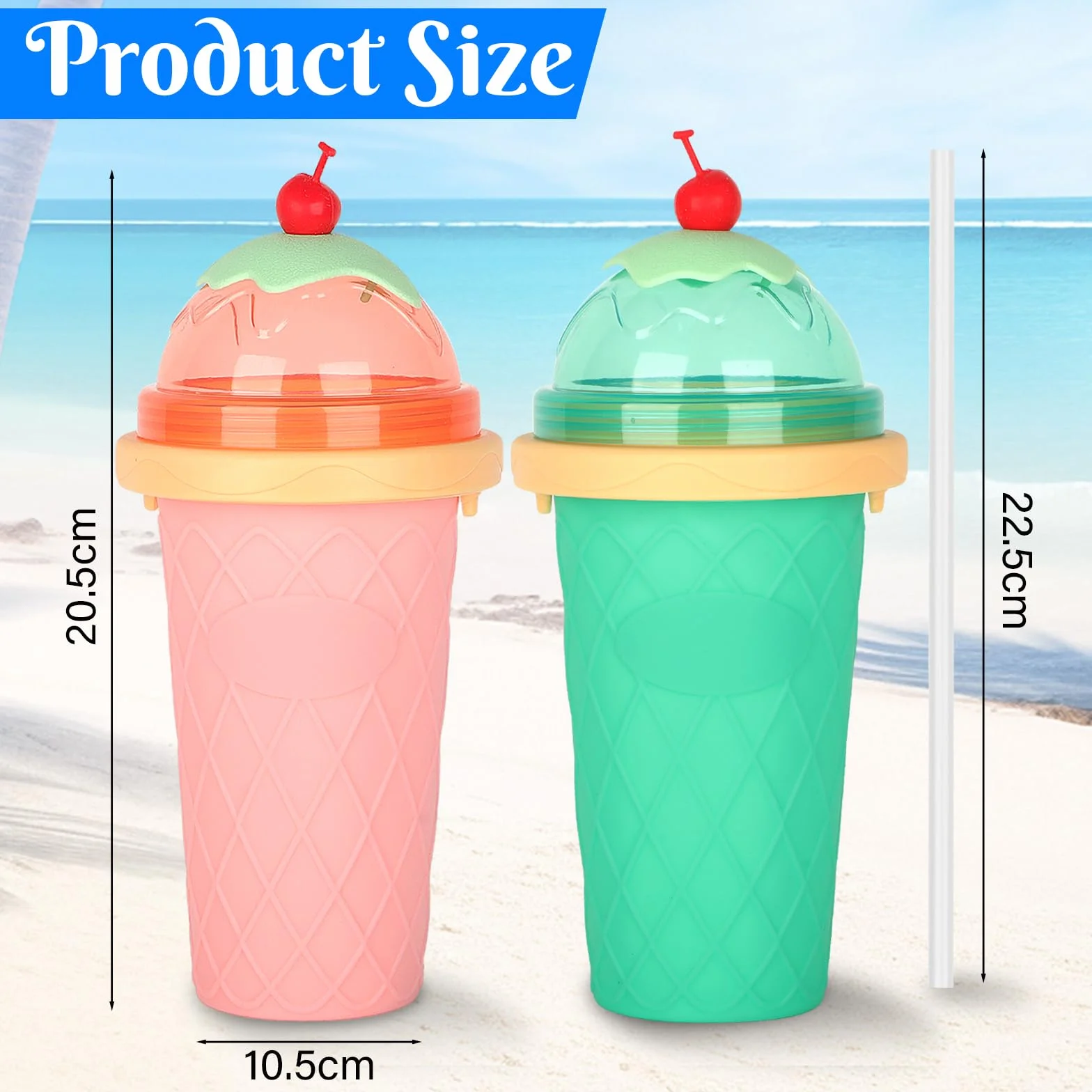 Silikonowe kubki do slushy DIY - Zestaw 2 sztuk ze słomką i łyżeczką 2 w 1