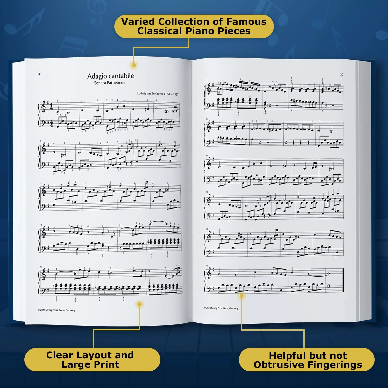 Classical Piano Masterpieces. Piano Sheet Music Book with 65 Pieces of Classical Music for Intermediate Players (+Free Audio)