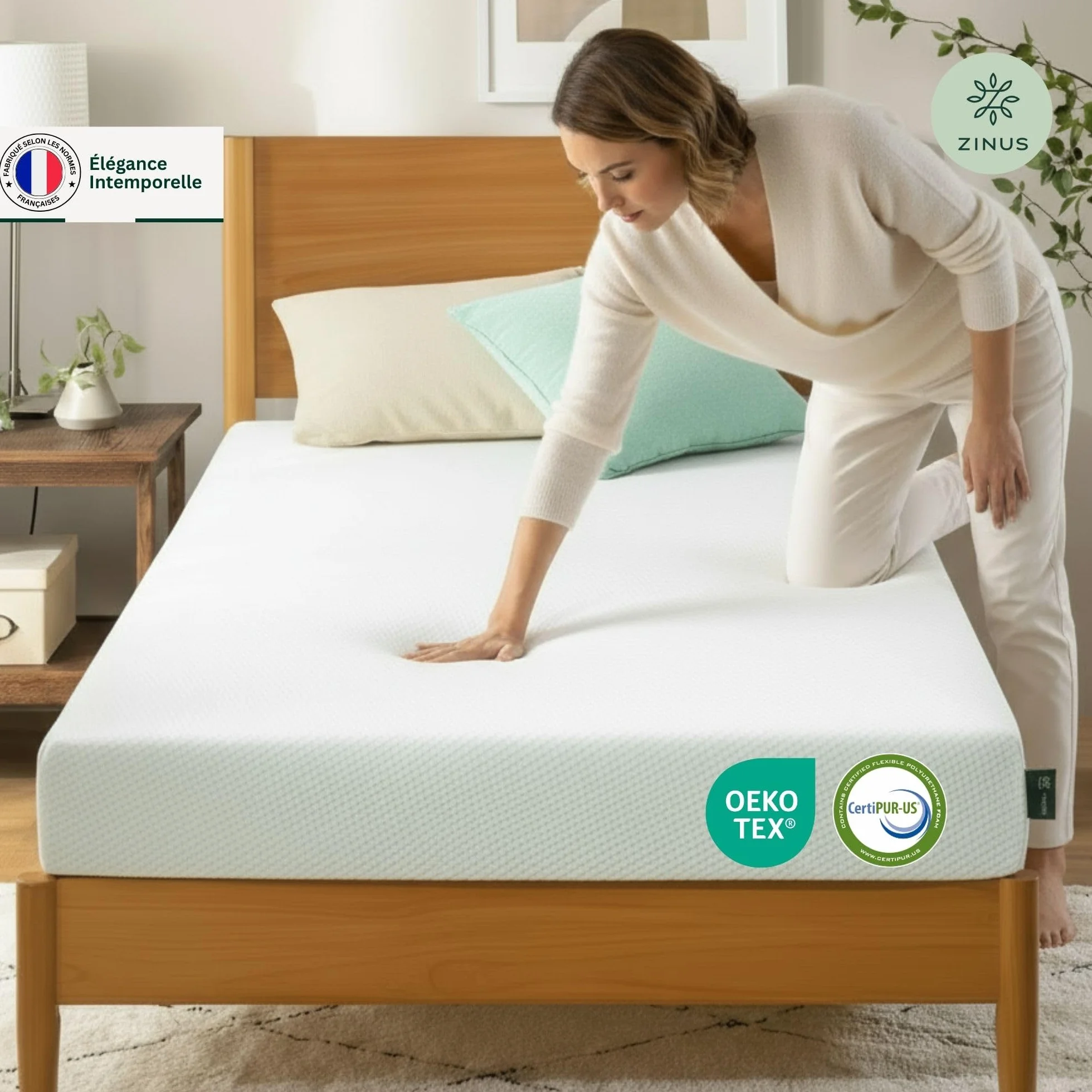 Zinus Materac piankowy, Memory Foam, biały, pojedynczy