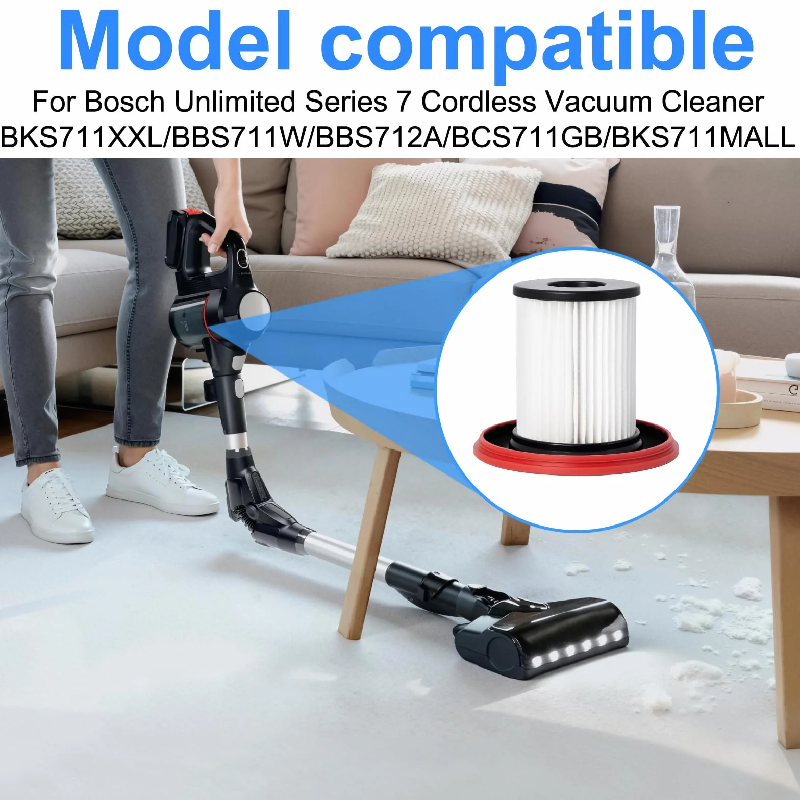 Zamiennik filtra do odkurzacza Bosch Unlimited Series 7 Cordless Vacuum Cleaner BKS711XXL/BBS711W/BBS712A/BCS711GB/BKS711MALL część zamienna