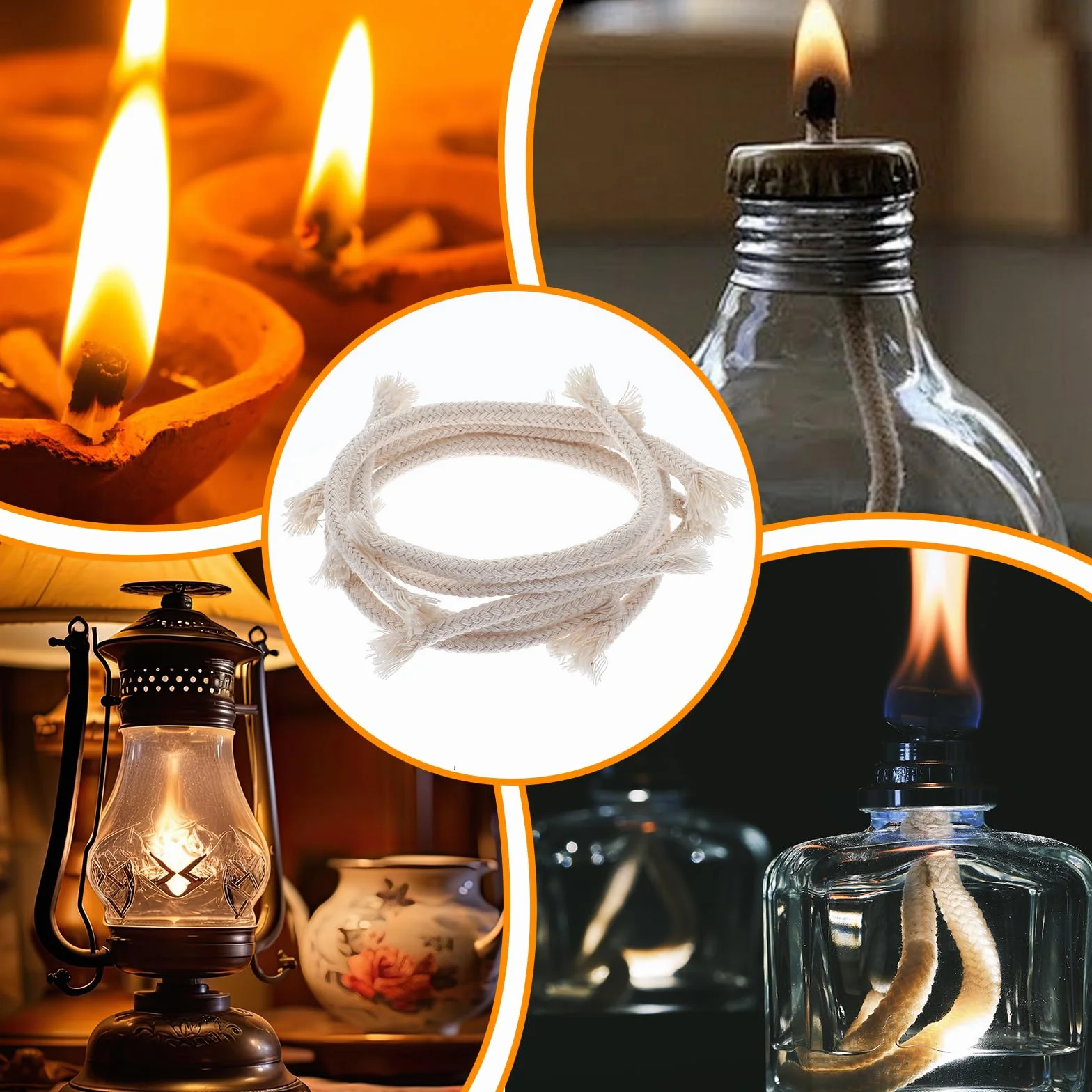 20 szt. Knot 6 mm do wymiennych lamp naftowych, okrągłe bawełniane knoty do lamp naftowych, pleciony bawełniany wymienny knot do pochodni, alkoholowy palnik na świece, lampa naftowa