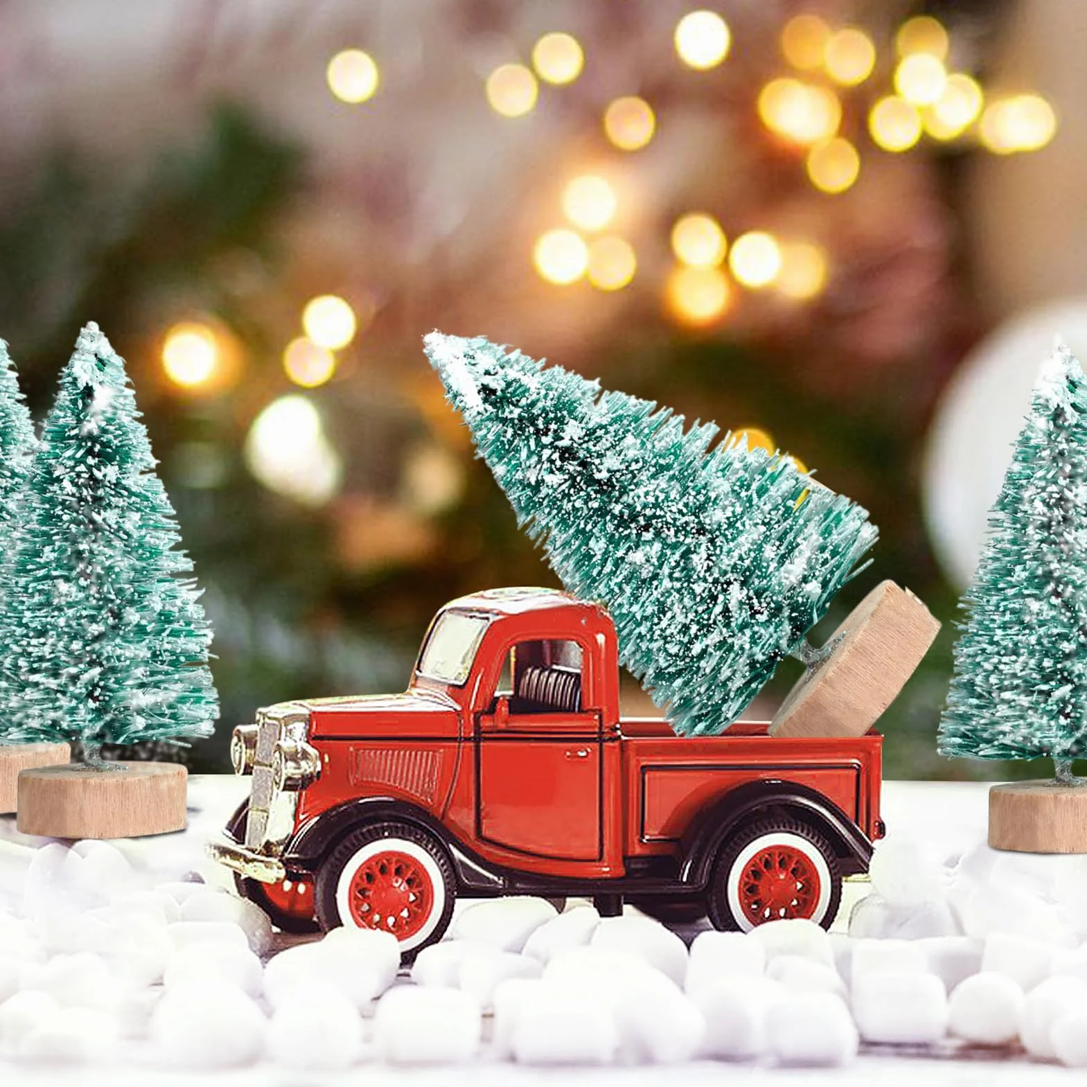 MELLIEX 24 szt. miniaturowe sztuczne choinki stołowe śnieżne matowe drzewa z drewnianą podstawą