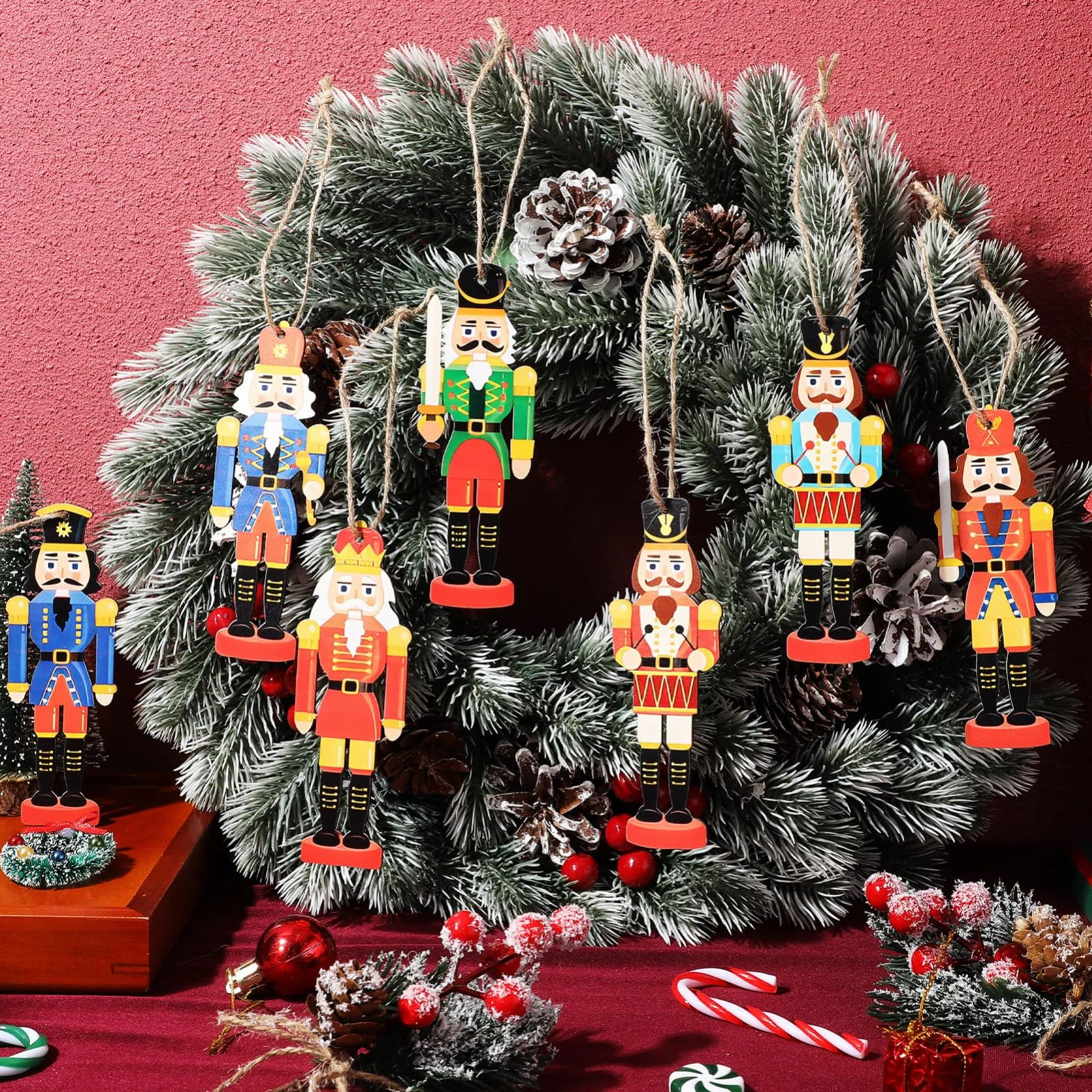 36kawałki Sztuk Figurki Huśtawki Do Choinki Nutcracker Drewniane Dekoracje Świąteczne Ornaments Boże Narodzenie Wyjątkowy Do Uświetnienia Świątecznej Atmosfery