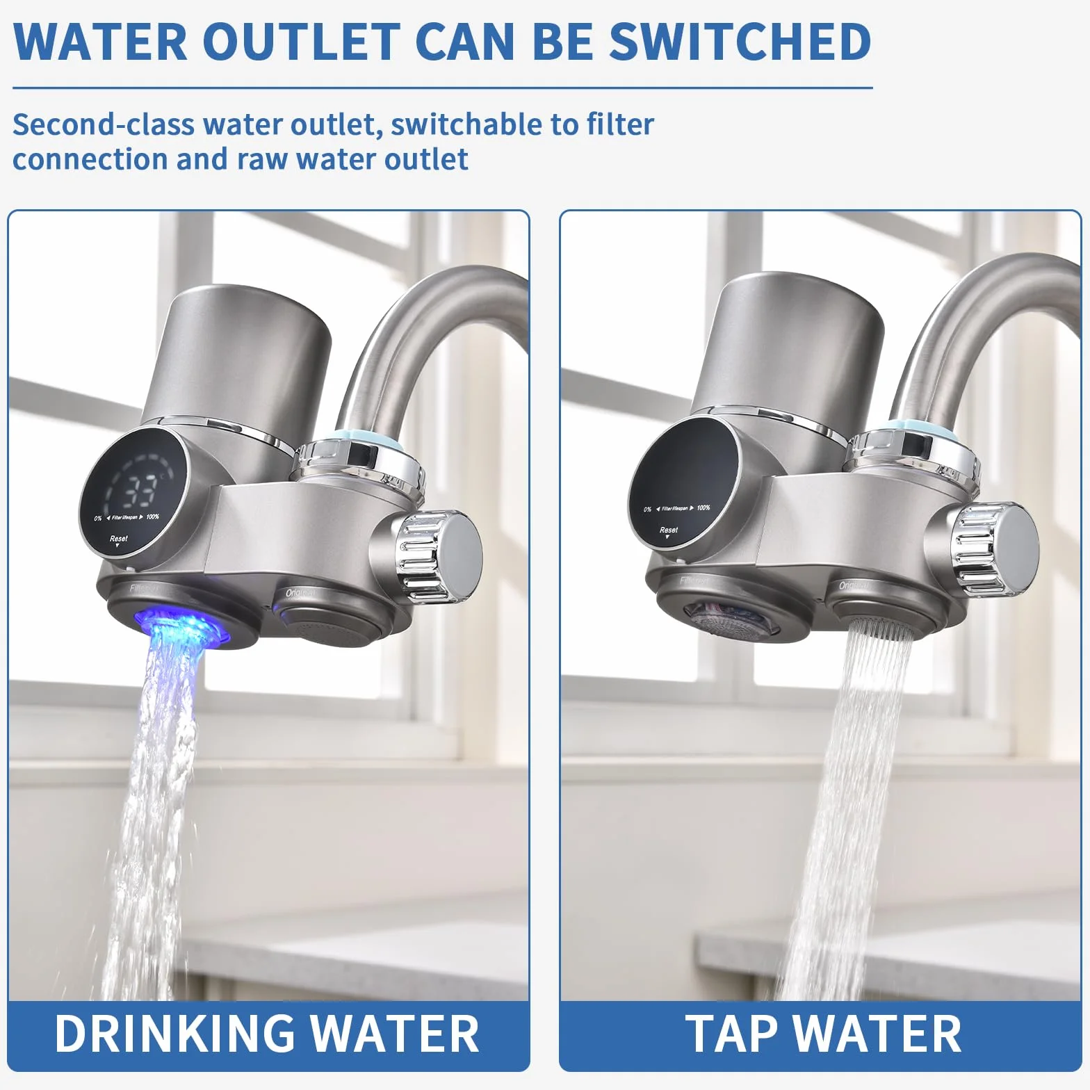 HOMELODY Filtr do wody kran z niebieskim światłem, 5 filtrów w zestawie, usuwa chlor, metale ciężkie i kamień, 12 x adapter