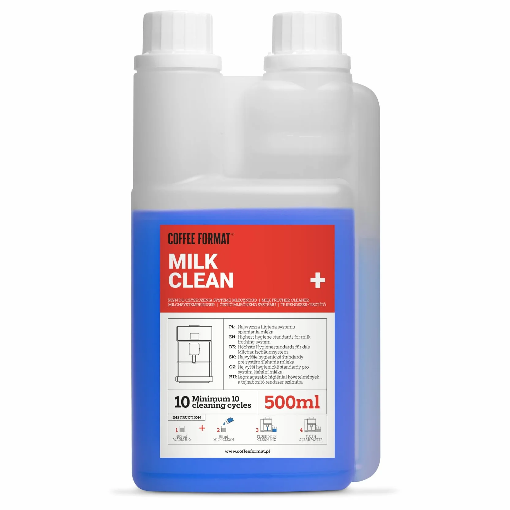 Milk Clean Plus 500ml Płyn do Czyszczenia Układu Mlecznego Usuwanie Osadów Mineralnych Kompatybilny z Jura Siemens DeLonghi Miele Melitta Krups Saeco Philips